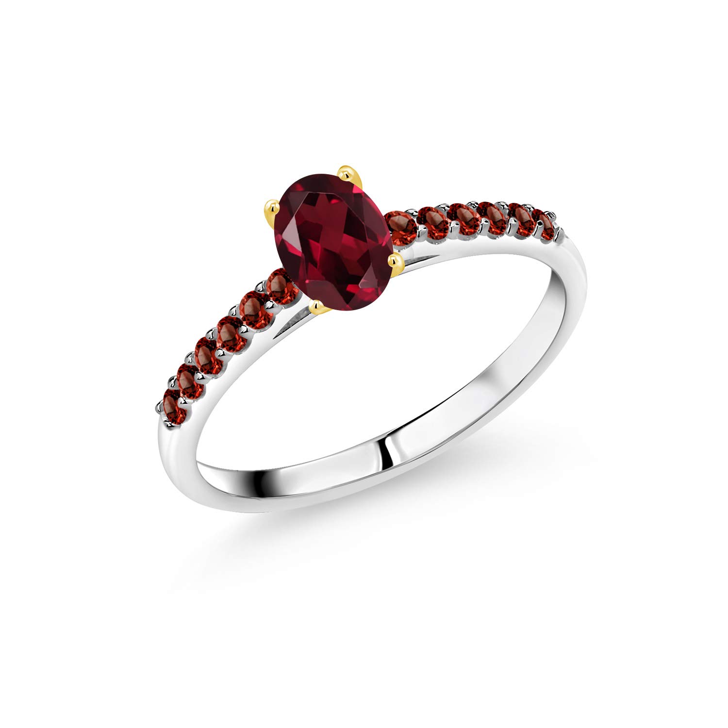 0.74 Ct Natural Red Rhodolite Garnet Ring in 10K White Gold with Yellow Gold Prongs - Elegant Jewelry for Women, Perfect for Engagement, Anniversary & Special Occasions
