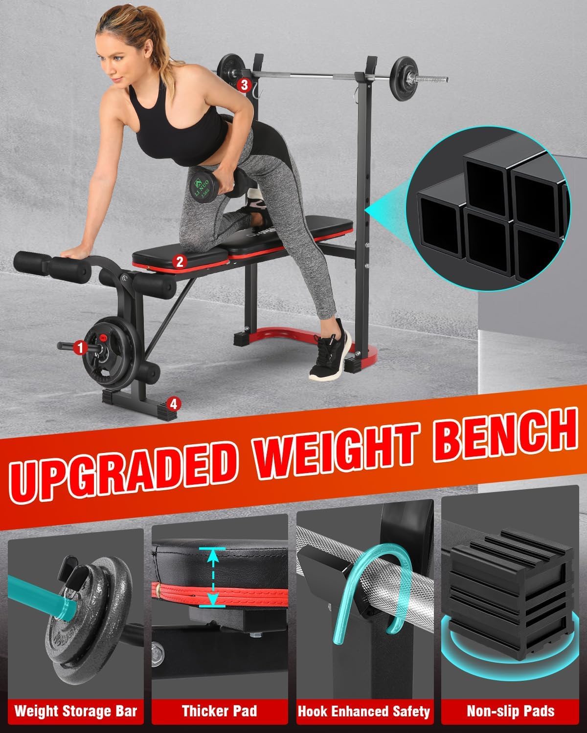 Adjustable Weight Bench Set with Leg Extension & Curl - 660 LBS Capacity Home Gym Equipment for Strength Training | Flat & Incline Workout Bench with Preacher Curl Pad | Perfect for Teens & Adults Home Workouts, Muscle Building & Full-Body Training