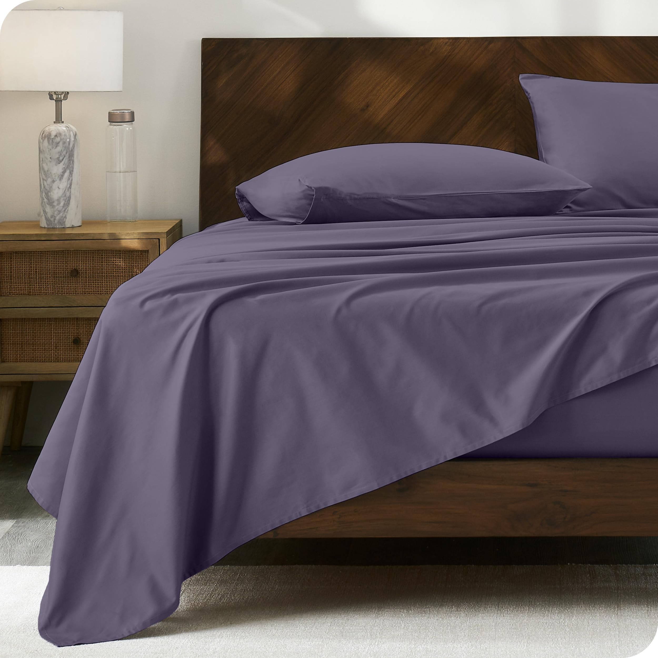 Bare Home 100% Organic Cotton Queen Sheet Set - 300 Thread Count Percale Weave - Lightweight & Breathable Bedding - Dusty Purple - Perfect for Hot Sleepers & All-Season Comfort