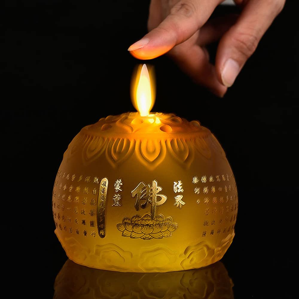 1 Pair 9.2cm Electric LED Buddha Lotus Lamp - Temple Candle Light for Meditation, Altar Decor & Buddhist Home Supplies