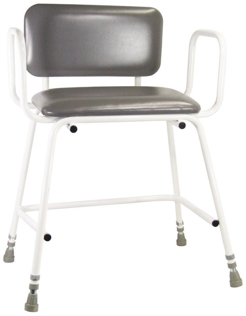 Aidapt Adjustable Bariatric Perching Stool with Padded Seat, Backrest & Safety Arms - Mobility Aid for Elderly & Limited Mobility Users - Ideal for Kitchen, Bathroom & Rehab Therapy