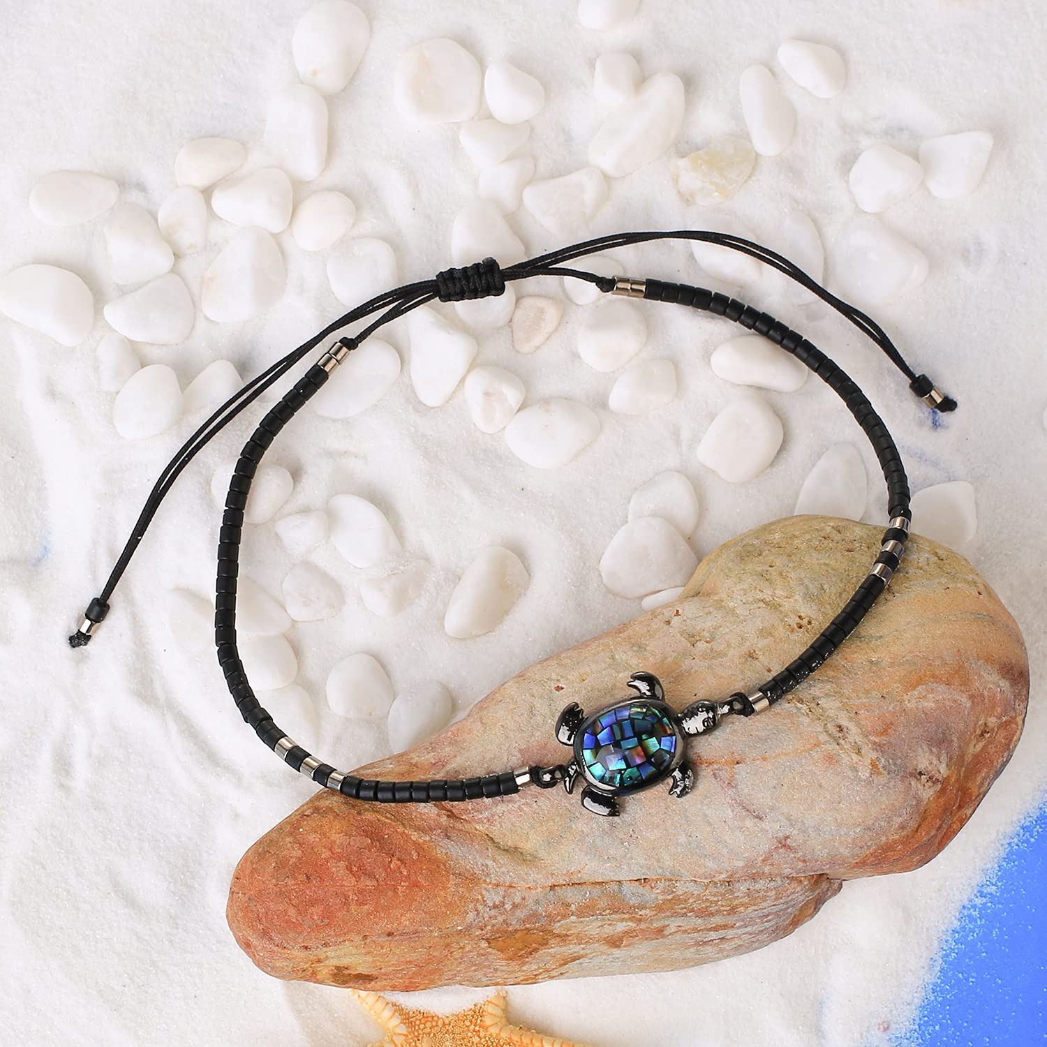 KELITCH Crystal Turtle Charm Bracelet - Miyuki Beaded Thin Strand Friendship Bracelet for Women - Adjustable Multi-Color Jewelry Gift for Best Friend, Birthday, Anniversary & Everyday Wear