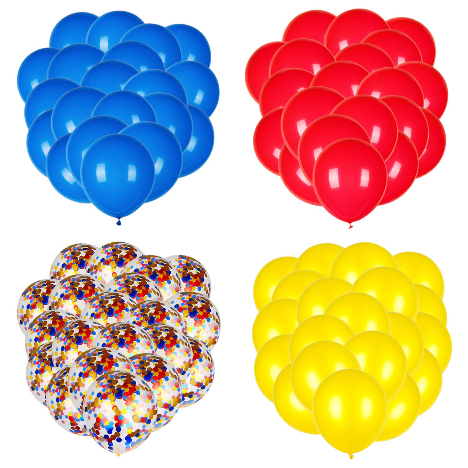 80 Pack Red Yellow Blue Confetti Latex Balloons - Paw Patrol Party Decorations, Carnival Circus Birthday Supplies for Kids, Baby Showers & Festive Events