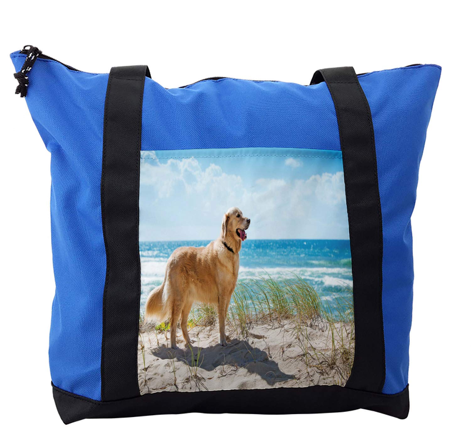 Lunarable Dog Lover Shoulder Bag - Golden Retriever Print on Sand-Colored Fabric - Durable Zippered Pet Lover Tote for Women - Perfect for Dog Walks, Shopping & Casual Outings