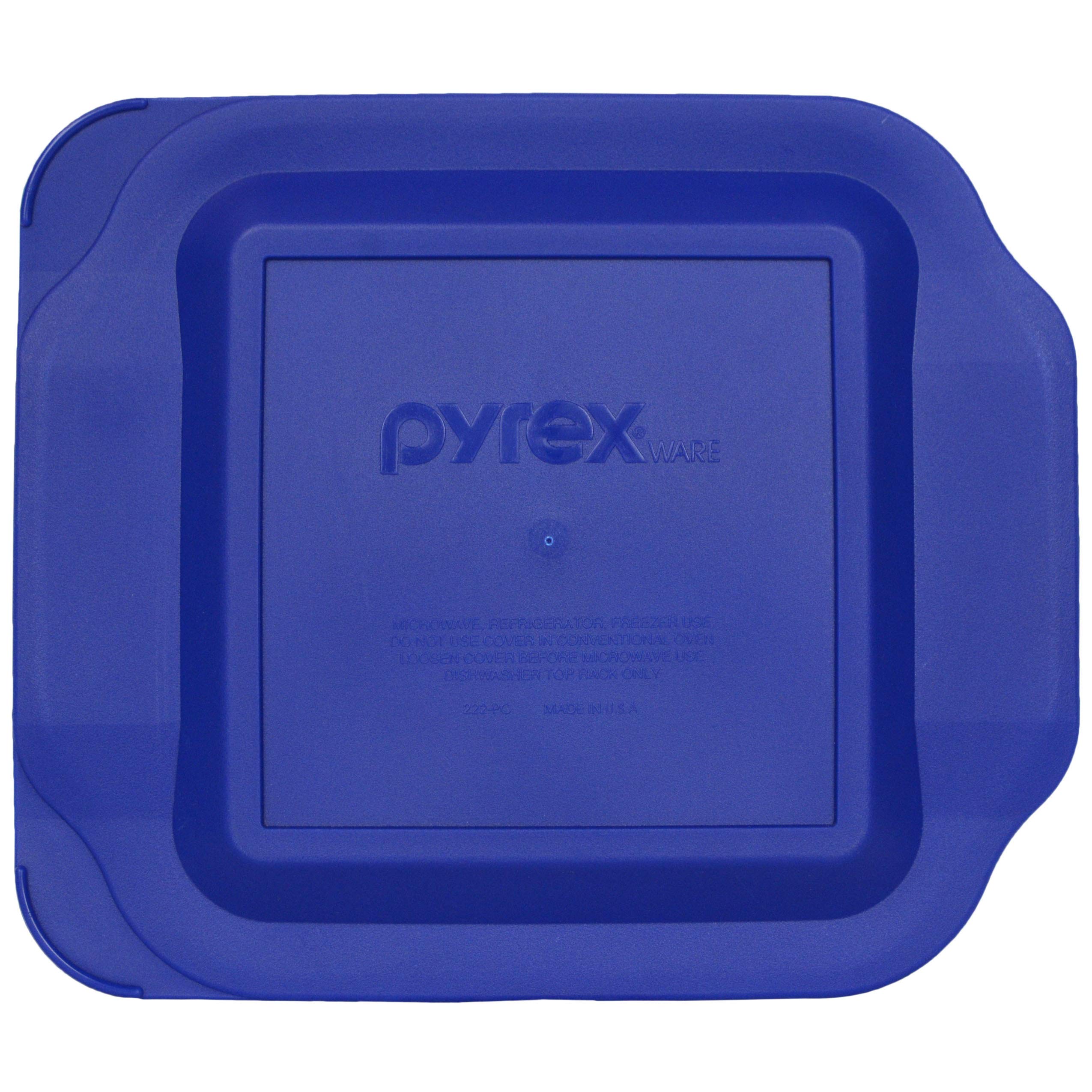Pyrex 4-Piece Set of 222 Square Glass Baking Dishes with 4 Blue Lids - Oven Safe, Microwave Safe, Made in USA - Perfect for Casseroles, Brownies, and Meal Prep