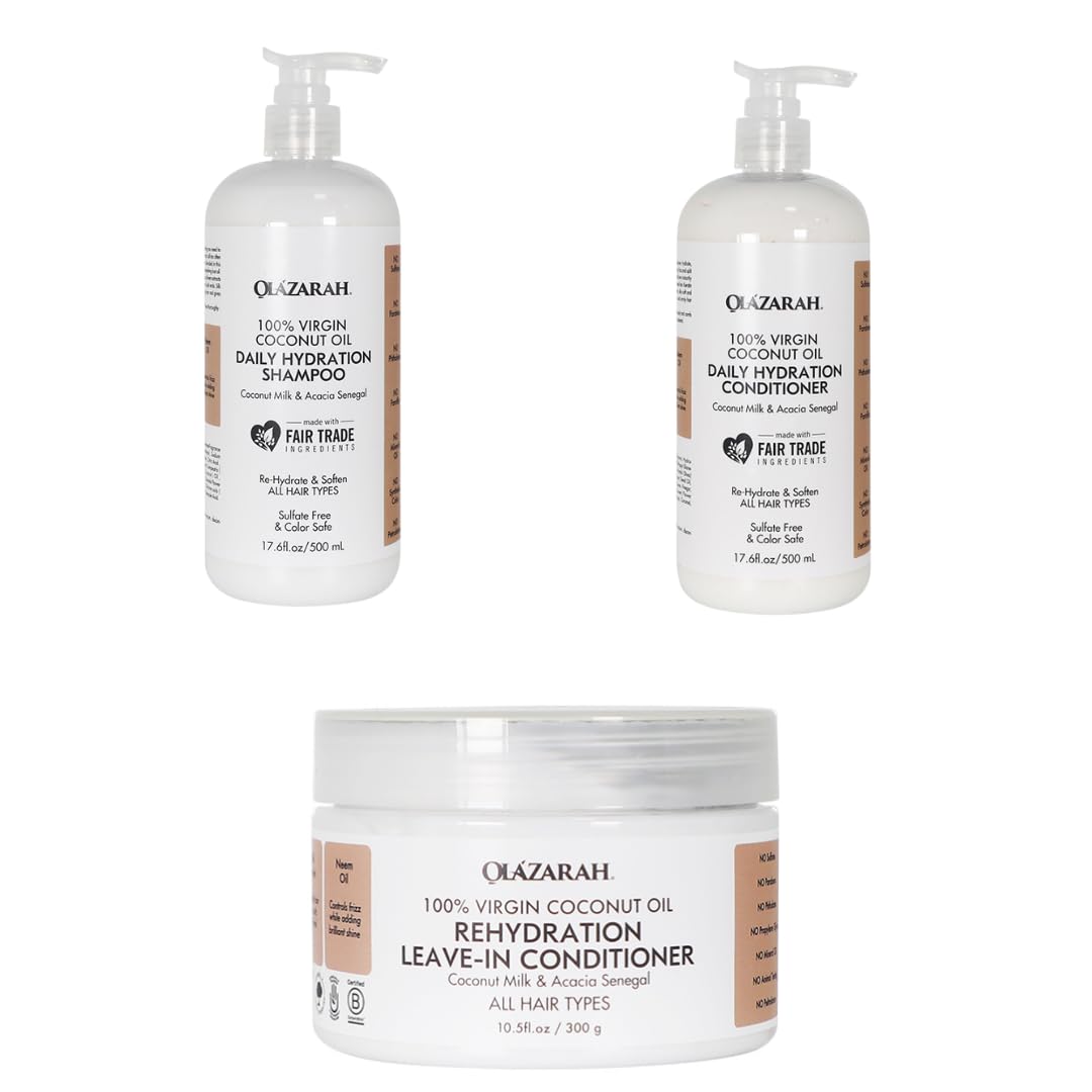 Coconut Daily Hydration Hair Care Bundle - Shampoo & Conditioner Set (17 Fl oz Each) + Leave-in Conditioner (10 oz) | Hydrating, Strengthening, Anti-Frizz & Breakage Control for Healthy Hair | Perfect for Dry, Damaged Hair & Daily Moisture Boost
