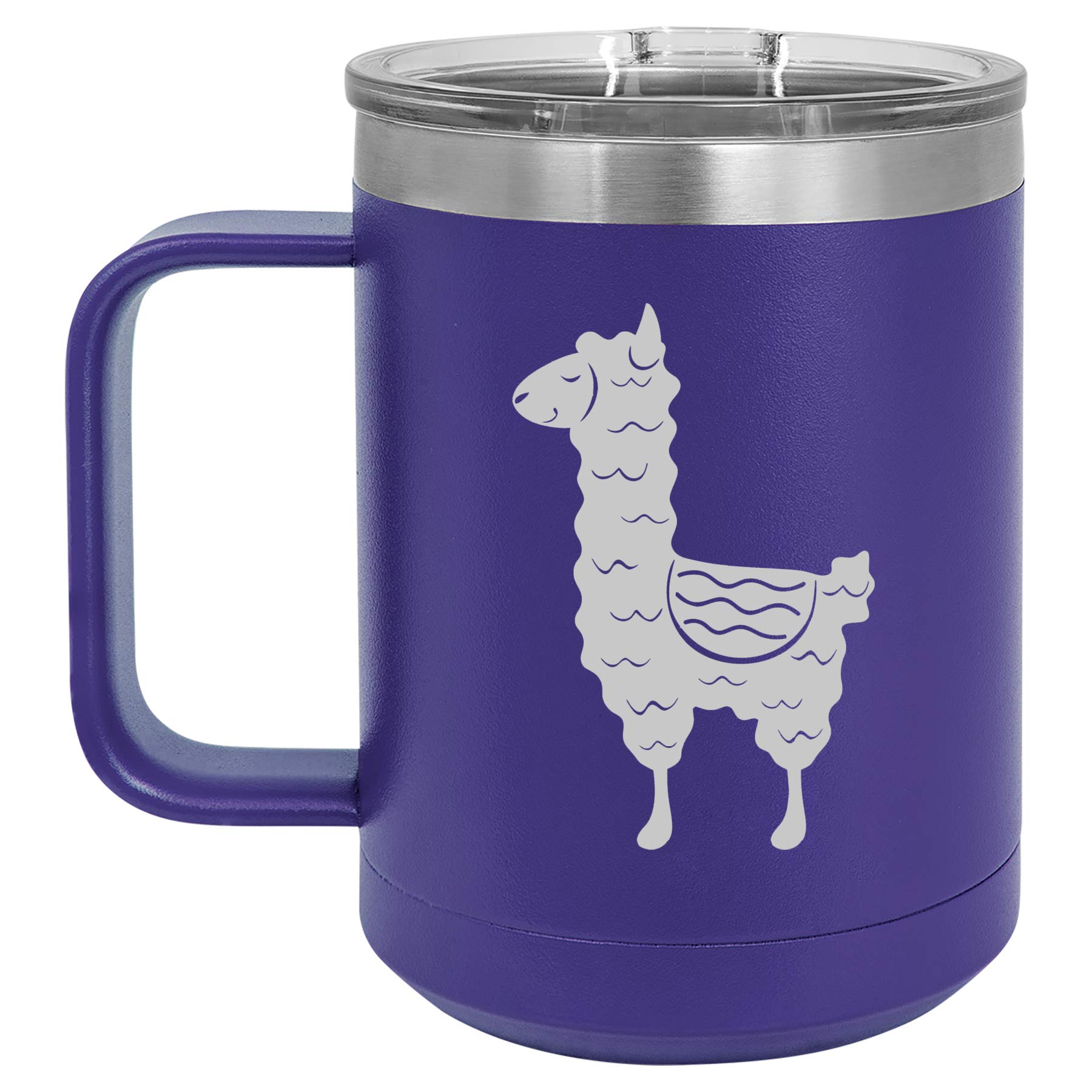 15 oz Vacuum Insulated Stainless Steel Tumbler with Handle & Lid - Cute Llama Design (Purple) - Perfect for Coffee, Tea & Travel | Leakproof & Temperature Retention Cup for Office, Commute & Outdoor Activities