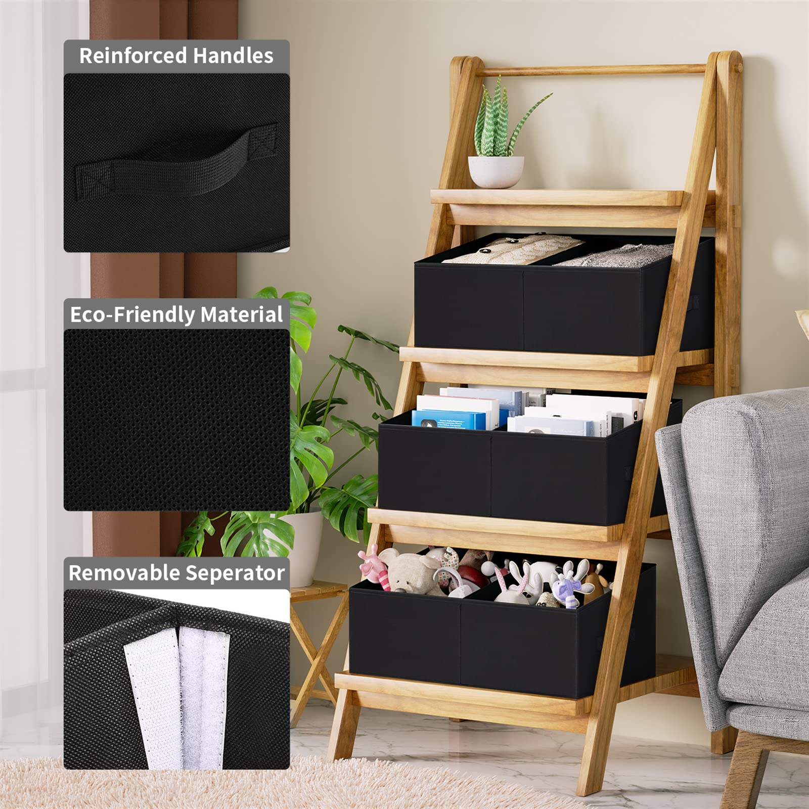 DIMJ Foldable Fabric Storage Bins - Large Trapezoid Closet Organizer Baskets for Clothes, Baby Toiletry, Toys, Towels, DVDs & Books (Black) | Perfect for Nursery, Bedroom, Bathroom & Closet Organization