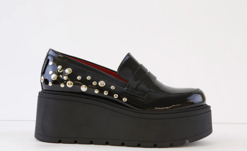 MARCO MOREO Black Patent Leather Chunky Platform Loafers for Women - Stylish & Comfortable Slip-On Shoes for Office, Casual Outfits & Everyday Wear
