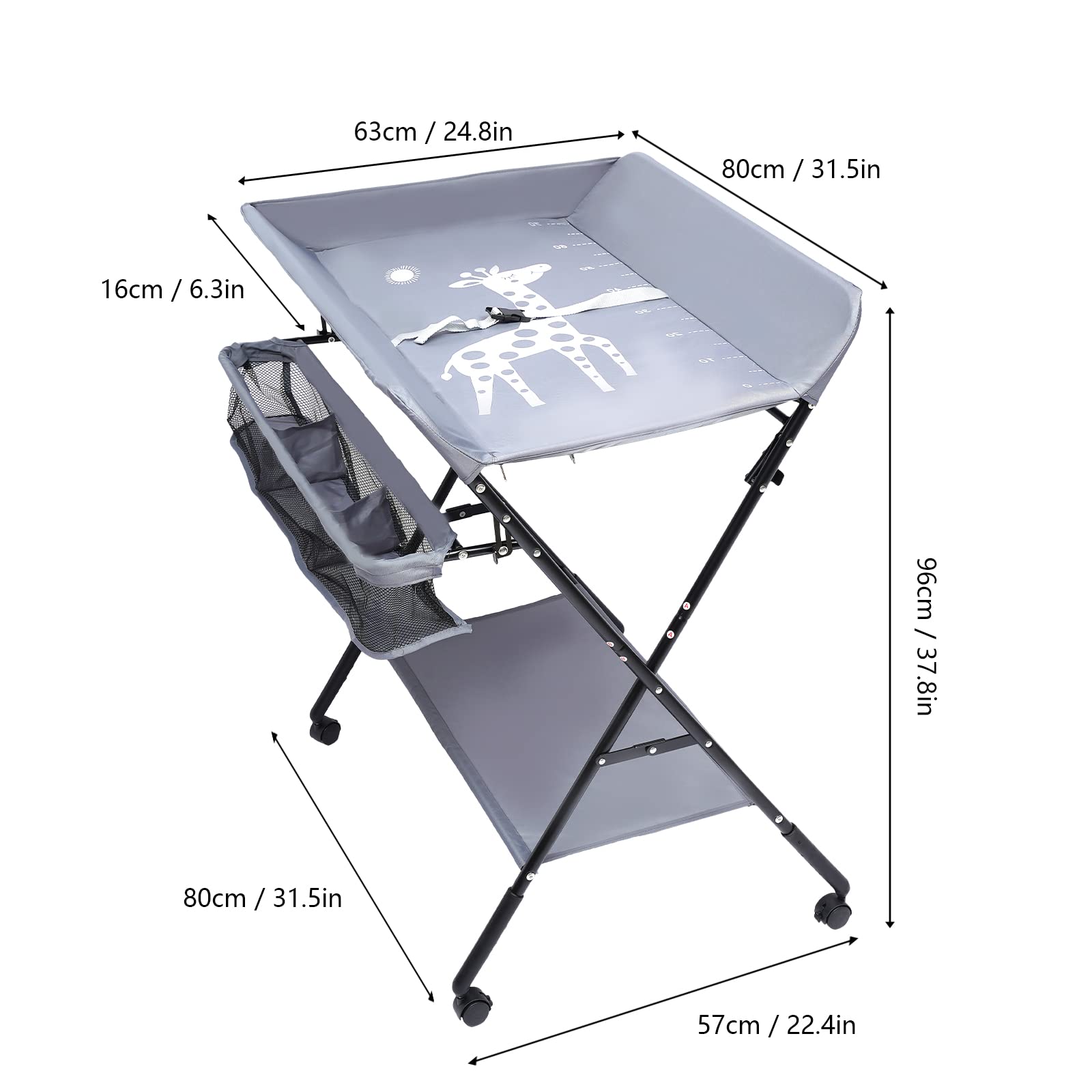 ROMYIX Foldable Baby Changing Table with Storage Bags - Portable Diaper Changing Station for Newborns & Infants - Mobile Nursery Organizer with Wheels - Perfect for Home, Nursery & Travel Use