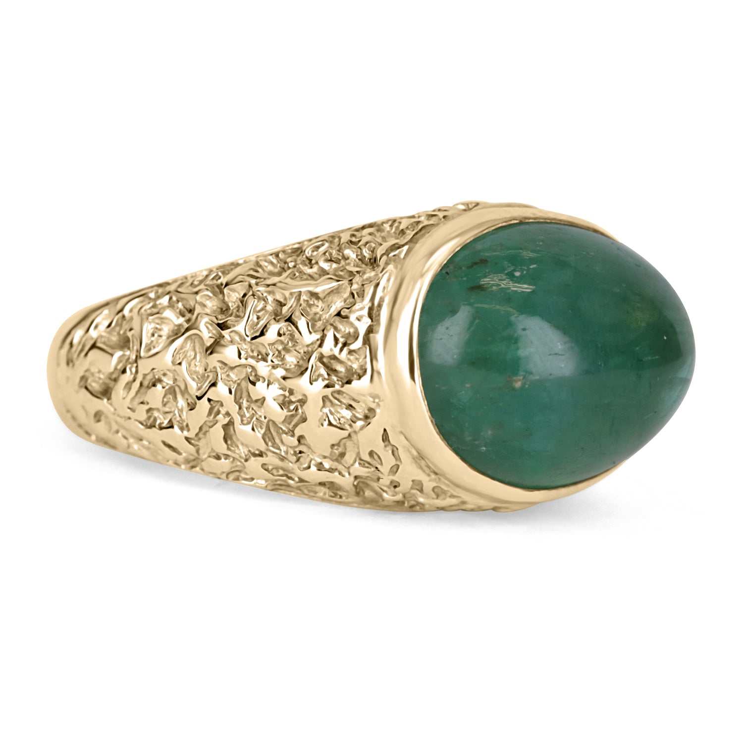14K Gold Men's Ring with 13.01ct Natural Emerald Cabochon Nugget - Elegant Jewelry Gift for Him, Perfect for Weddings, Anniversaries & Special Occasions