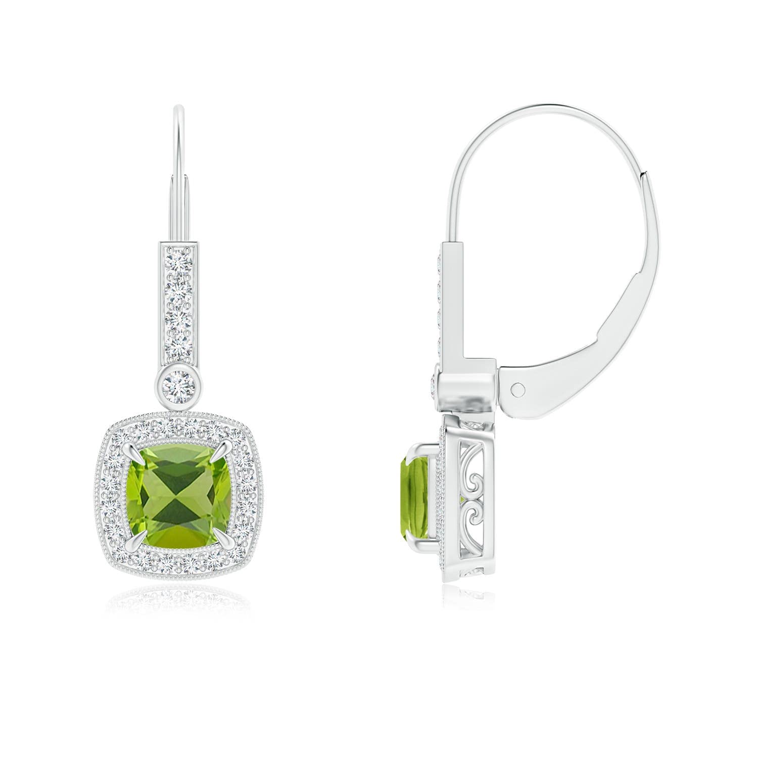 ANGARA Natural Peridot Halo Earrings for Women - 14K Solid Gold/Platinum August Birthstone Jewelry | Perfect Gift for Birthday, Wedding, Anniversary | Elegant for Everyday Wear, Office & Special Occasions