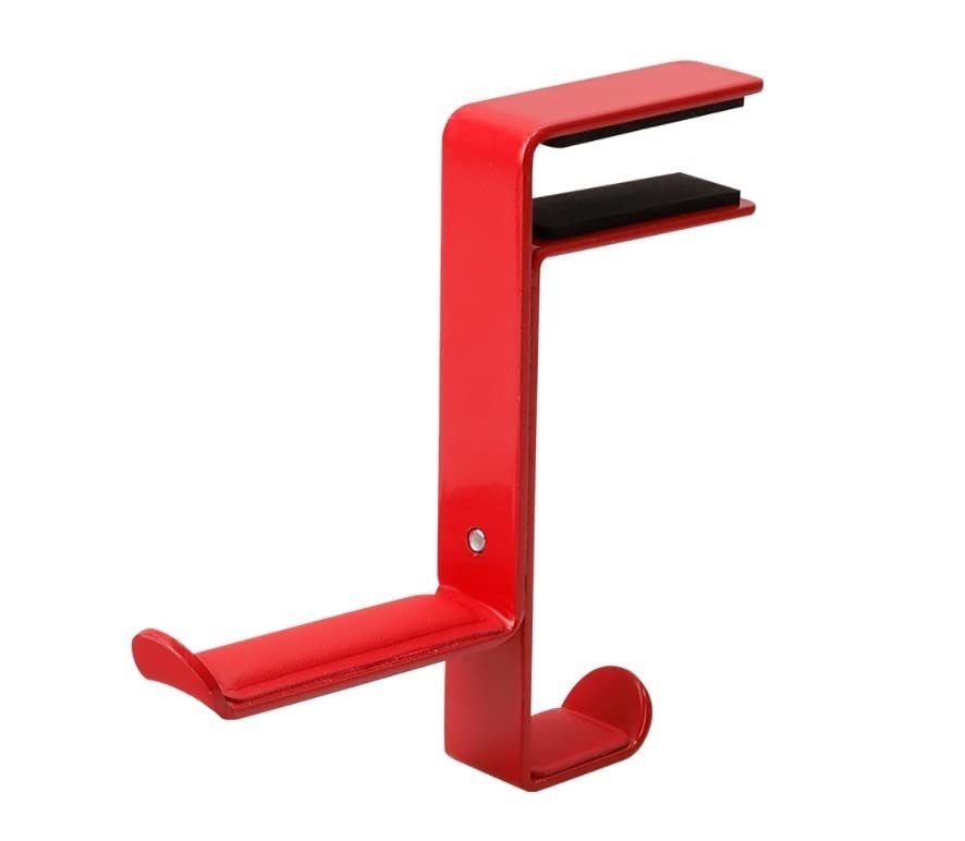 Premium Metal Headphone Stand with PU Leather Pad - Adjustable Table Clamp Hook for Gaming Headsets, Office Headphones & Studio Headsets (Red) - Perfect for Desk Organization, Gaming Setup & Home Office