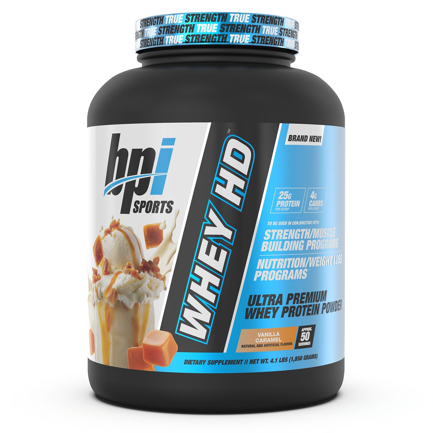 BPI Sports Whey HD Ultra Premium Protein Powder - Vanilla Caramel Flavor, 4.1 lbs (1.86 kg) for Muscle Recovery & Post-Workout Nutrition | Gym, Fitness & Bodybuilding Supplement