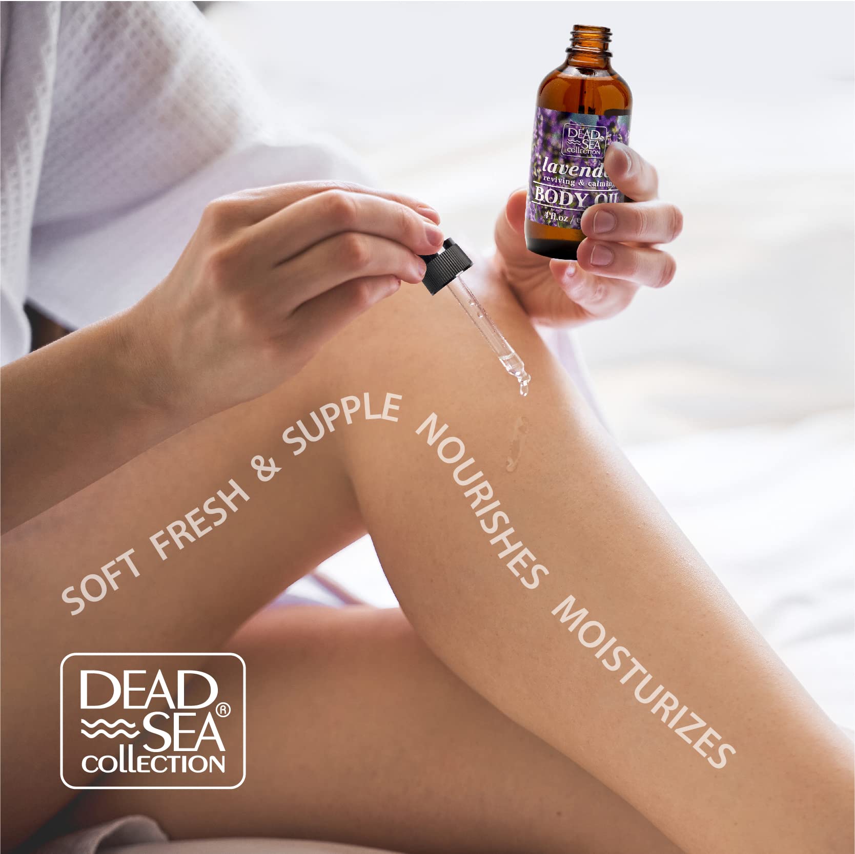Dead Sea Collection Lavender Body Wash (67.6 fl oz) + Salt Body Scrub (23.28 oz) + Body Oil (4 fl oz) Gift Set - Moisturizing & Exfoliating Skincare Bundle for Dry Skin, Spa & Bath Relaxation
