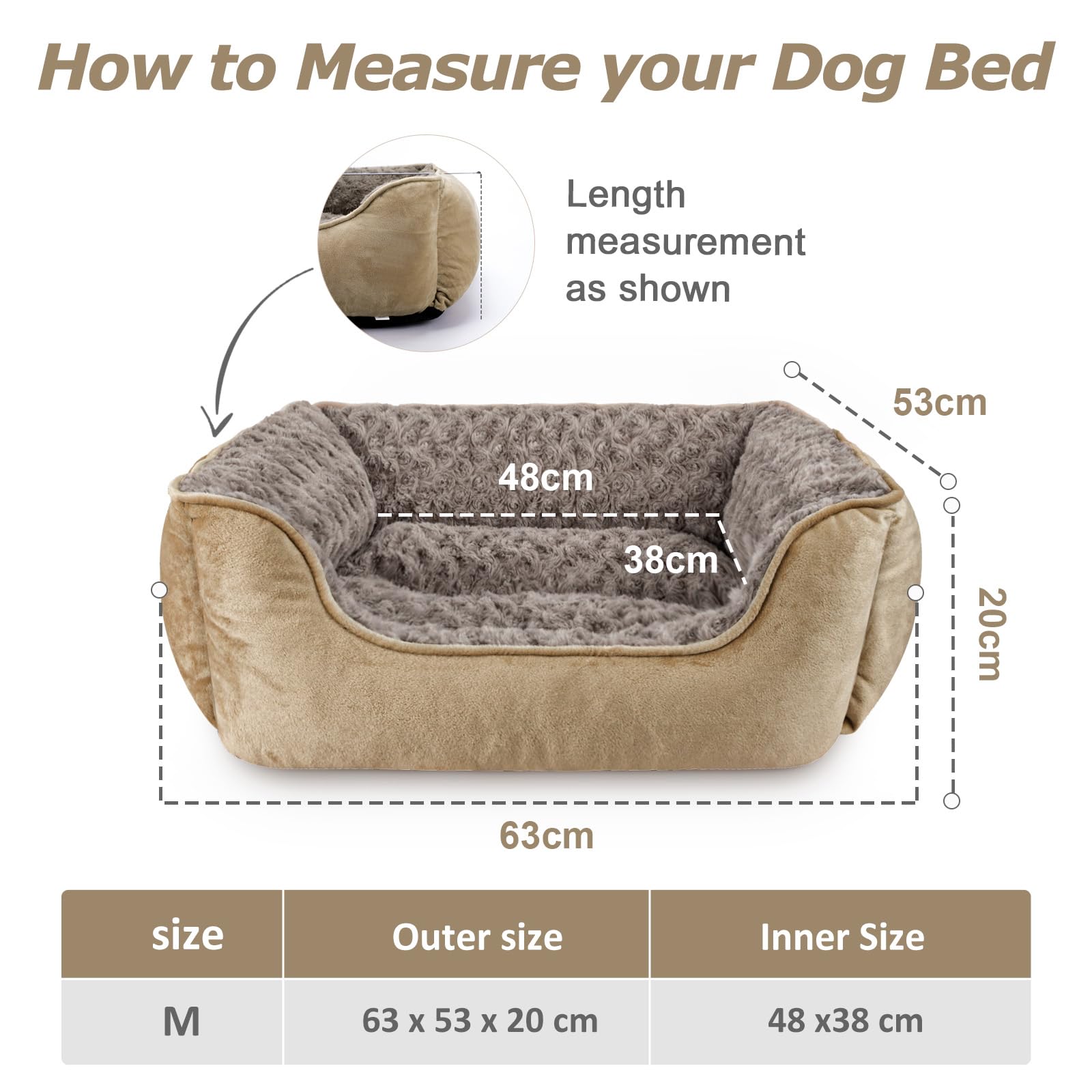 JOEJOY Washable Calming Dog Bed for Anxiety Relief - Soft Plush Rectangle Pet Bed in Beige - Small, Medium & Large Sizes for Puppies & Adult Dogs - Perfect for Crates, Living Rooms & Bedrooms