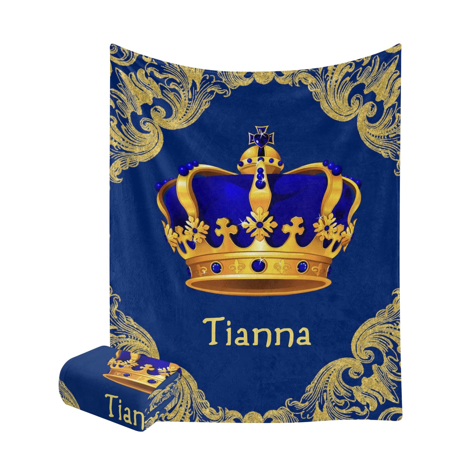 Custom King Blue Fleece Blanket with Name - Super Soft Personalized Throw Blanket 60x80 Inches for Couch, Sofa & Bed - Perfect Gift for Anniversary, Wedding & Home Decor