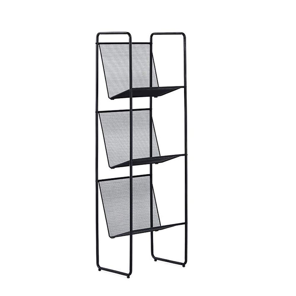 Jcnfa Wrought Iron Grid Bookshelf - Modern Hollow Storage Rack for Books, CDs & DVDs - Space-Saving Narrow Floor Shelf (Black, 11.4x15.1x49.8 Inches) - Perfect for Living Room, Bedroom, Office & Small Spaces