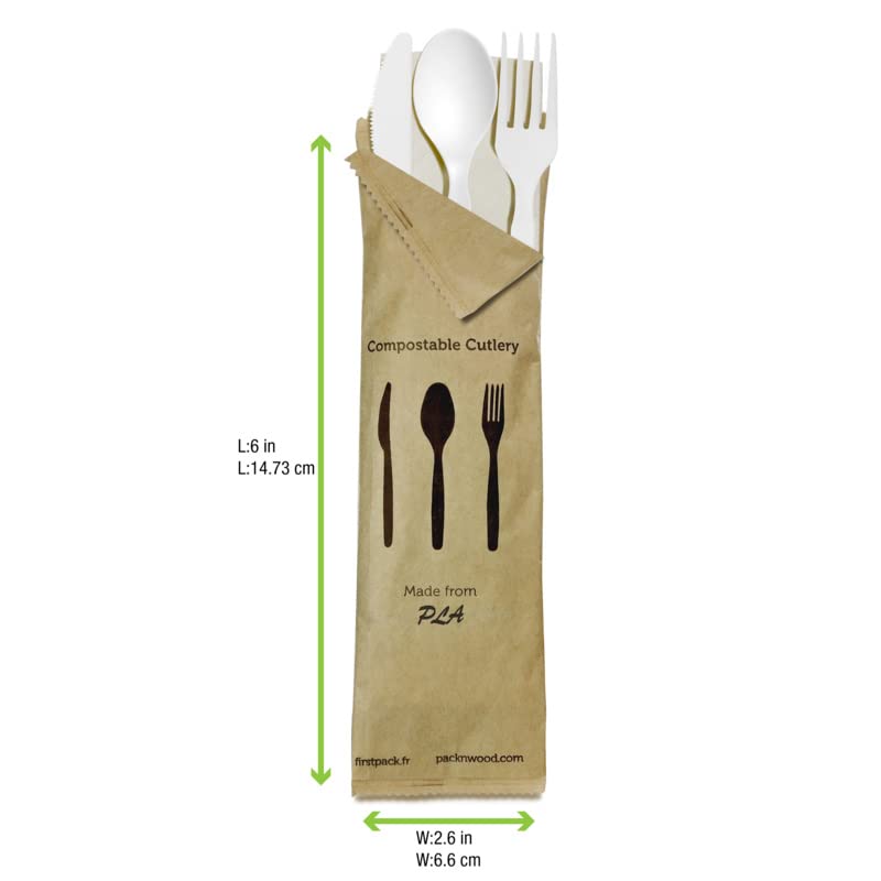 Eco-Friendly Bamboo Cutlery Set - 250 pcs Compostable & Biodegradable Fork, Knife, Spoon with Napkin (6