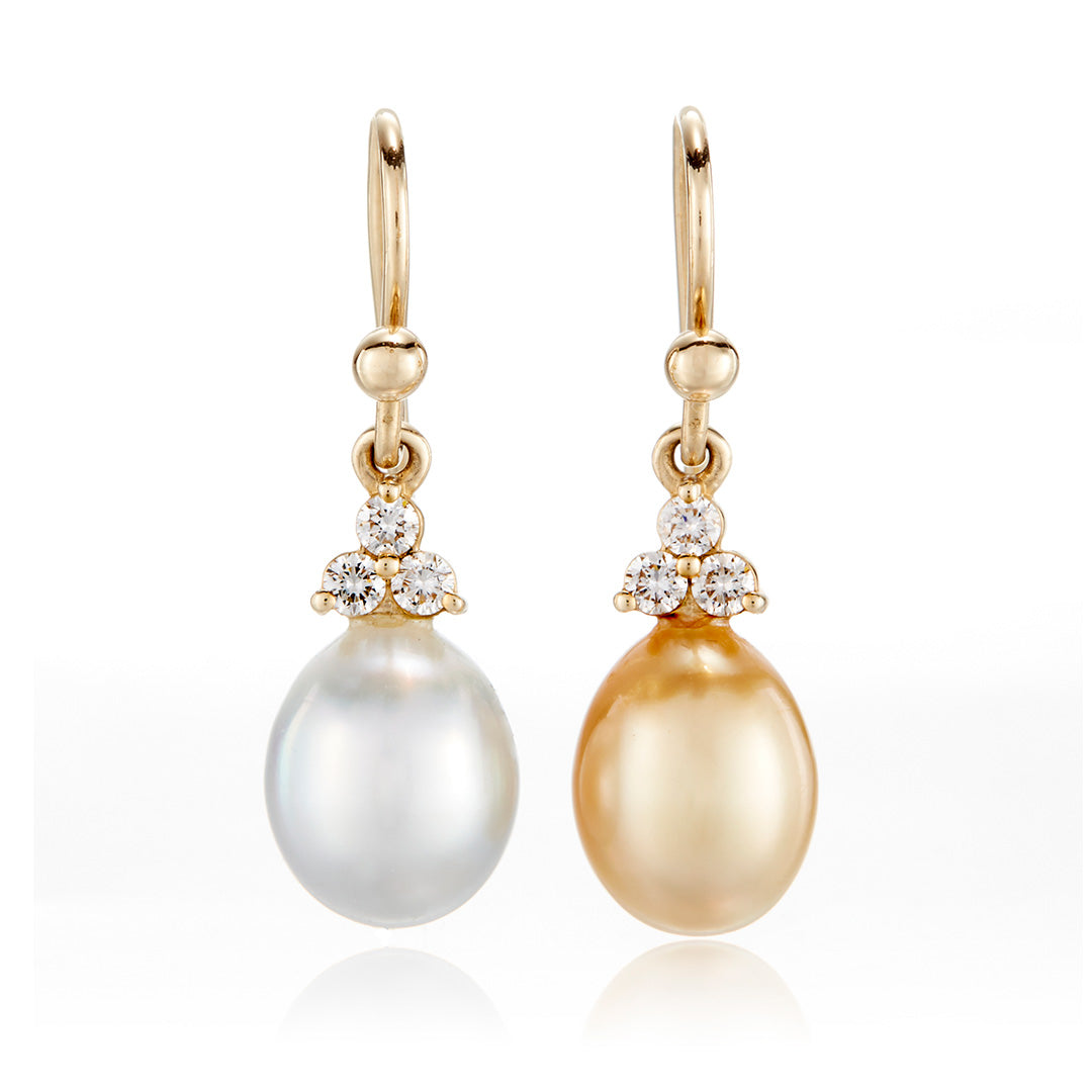 Madison Drop Earrings - White & Gold Keshi Pearls with Diamonds | Elegant Pearl Jewelry for Women, Perfect for Weddings, Parties & Special Occasions