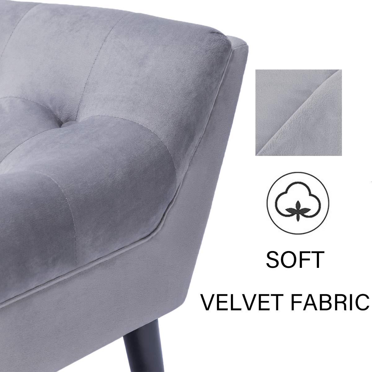 Velvet Tufted Ottoman Bench with Storage - Light Gray Upholstered Bed Bench for Bedroom, Entryway, or Living Room - 2-Seater Footstool with Wooden Legs - Perfect for Extra Seating & Stylish Home Decor