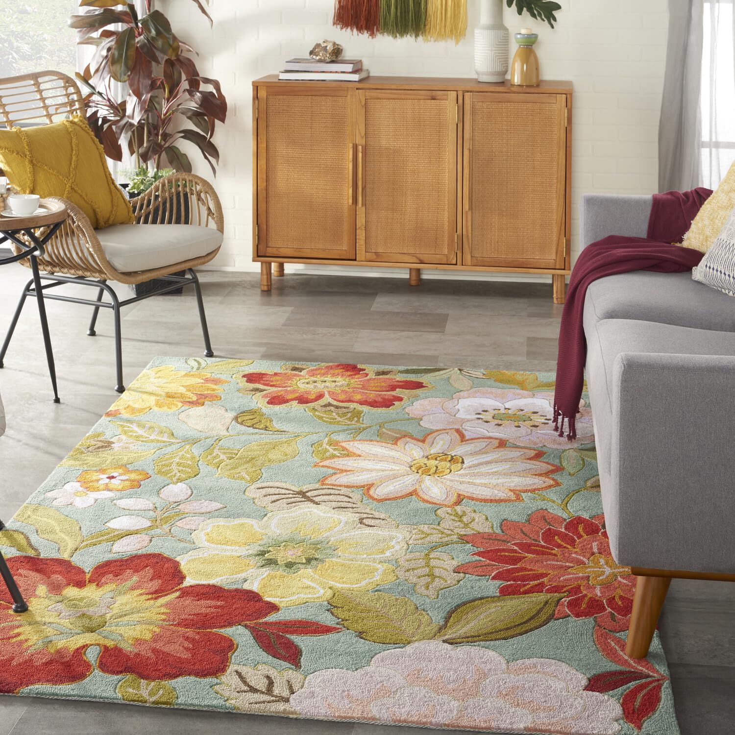 Nourison Fantasy Floral Aqua 5' x 7'6