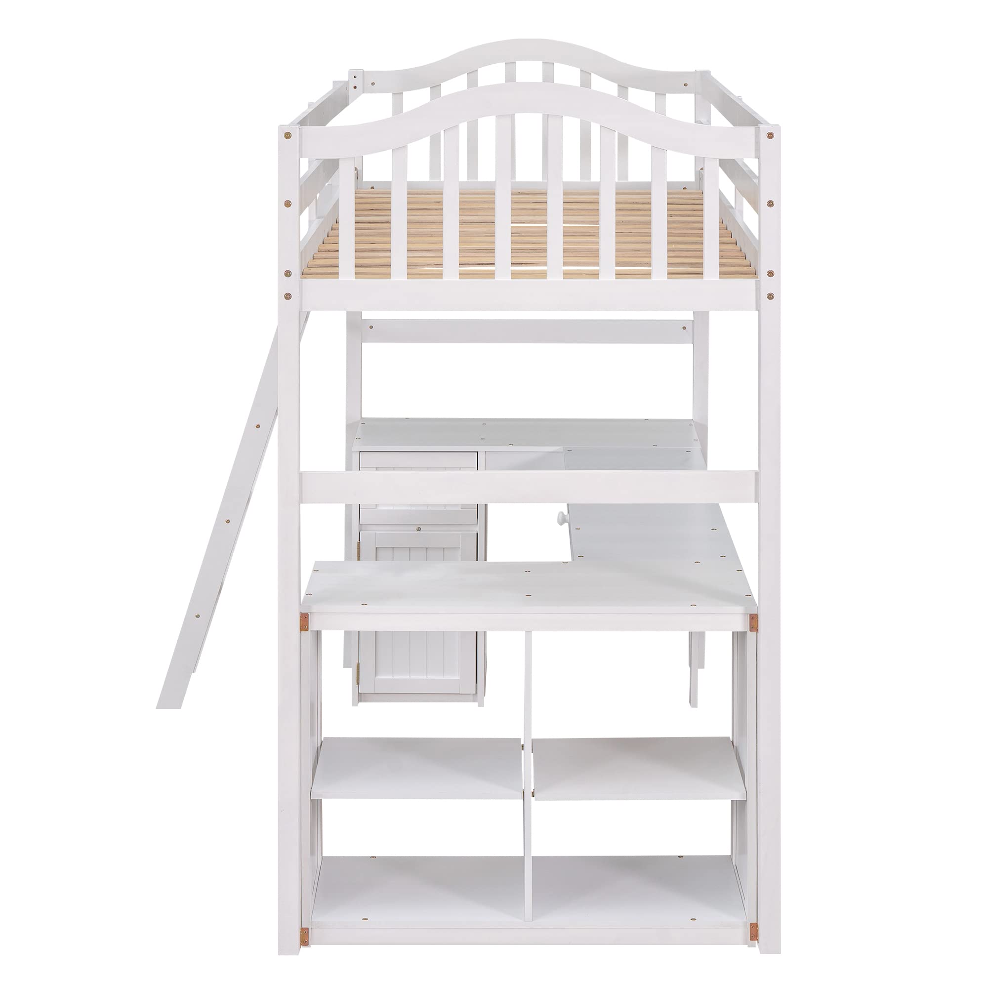 **Twin Loft Bed with Desk, Drawer & Cabinet - Wooden Study Bed for Kids, Teens & Adults - White - Perfect for Dorm Rooms, Small Spaces & Kids' Bedrooms**