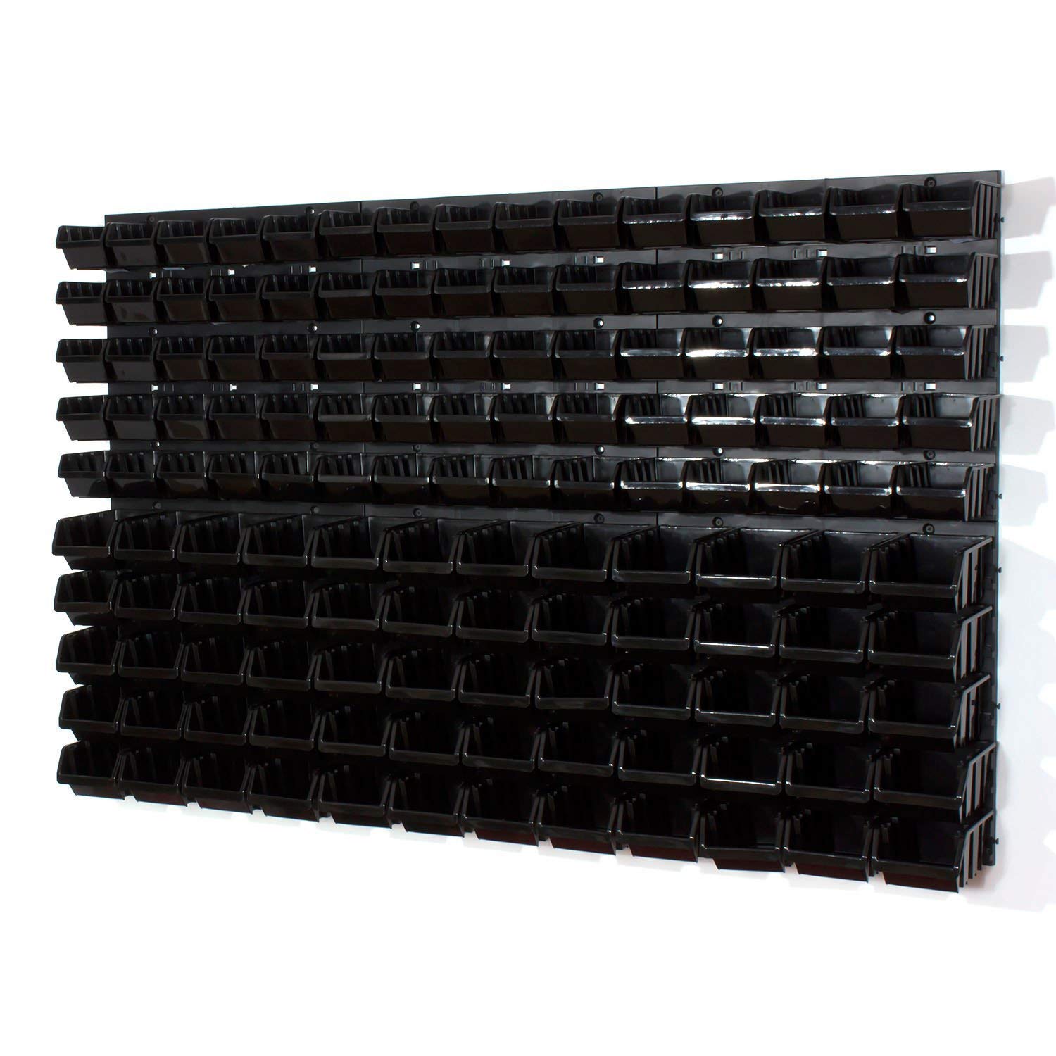 75 Black XS & 60 Black S Size Storage Bins with Wall Mounted Panel - Space Saving Closet, Garage & Pantry Organization Solution