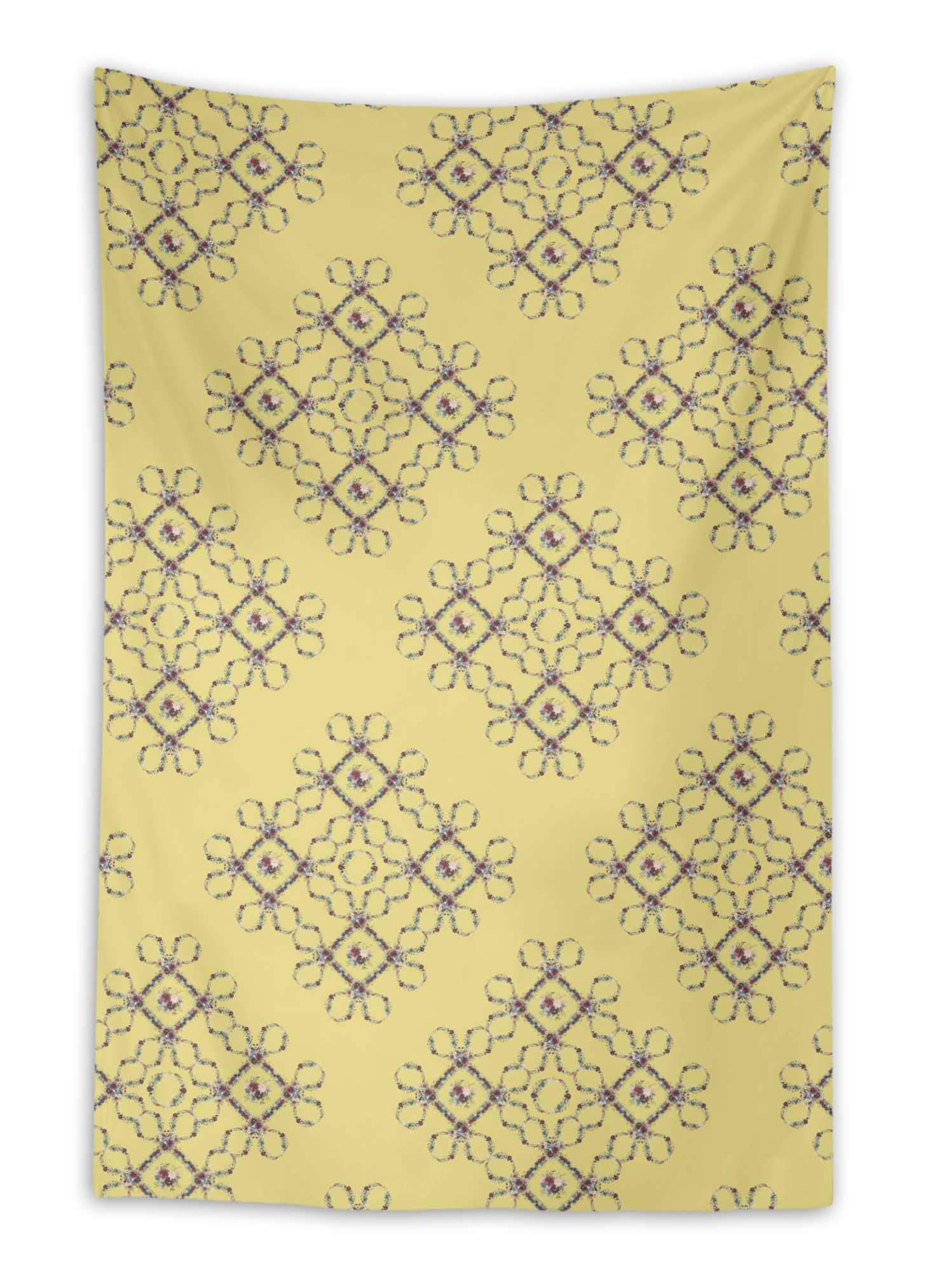 Yellow Floral Wreath Geometric Digital Printed Tapestry - 58x80 Inch Wall Hanging Decor for Bedroom, Living Room, Dorm | Boho Chic Home Decor, Perfect for Parties & Photo Backdrops