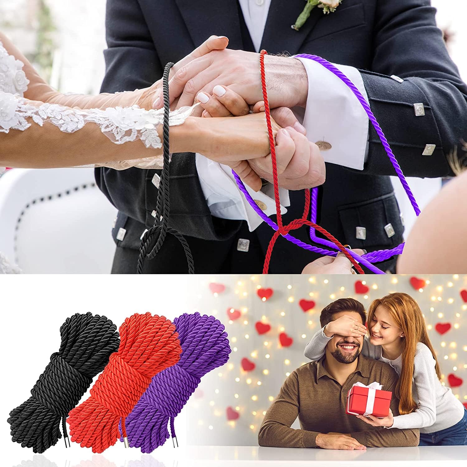Premium BDSM Shibari Bondage Rope Kit - 32 Feet 8MM Soft Cotton Sex Rope with 3 Clips for Couples & Adults - Sensual Restraint Toy for Bedroom Play, Spicing Up Relationships & Kink Exploration