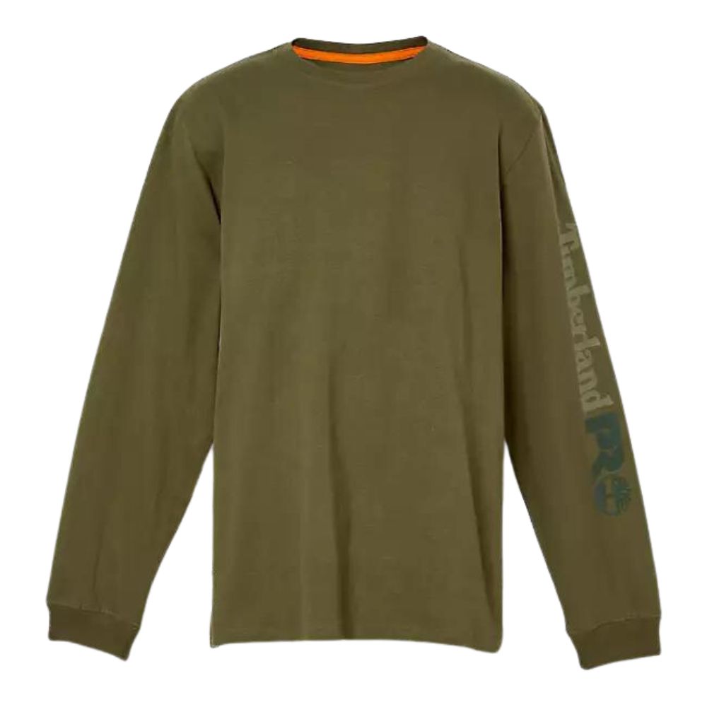Timberland PRO Men's Core Logo Long Sleeve T-Shirt - Olive Green Workwear Shirt for Construction & Outdoor Activities | Comfortable Cotton Tee for Job Sites & Casual Wear