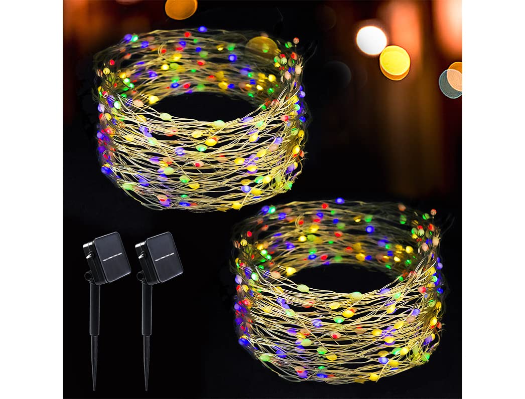 240 LED Solar Fairy Lights Outdoor Waterproof - 8 Lighting Modes, Multicolor Copper Wire String Lights for Garden, Patio, Tent & Tree Decor (2 Pack) - Perfect for Weddings, Parties & Backyard Ambiance