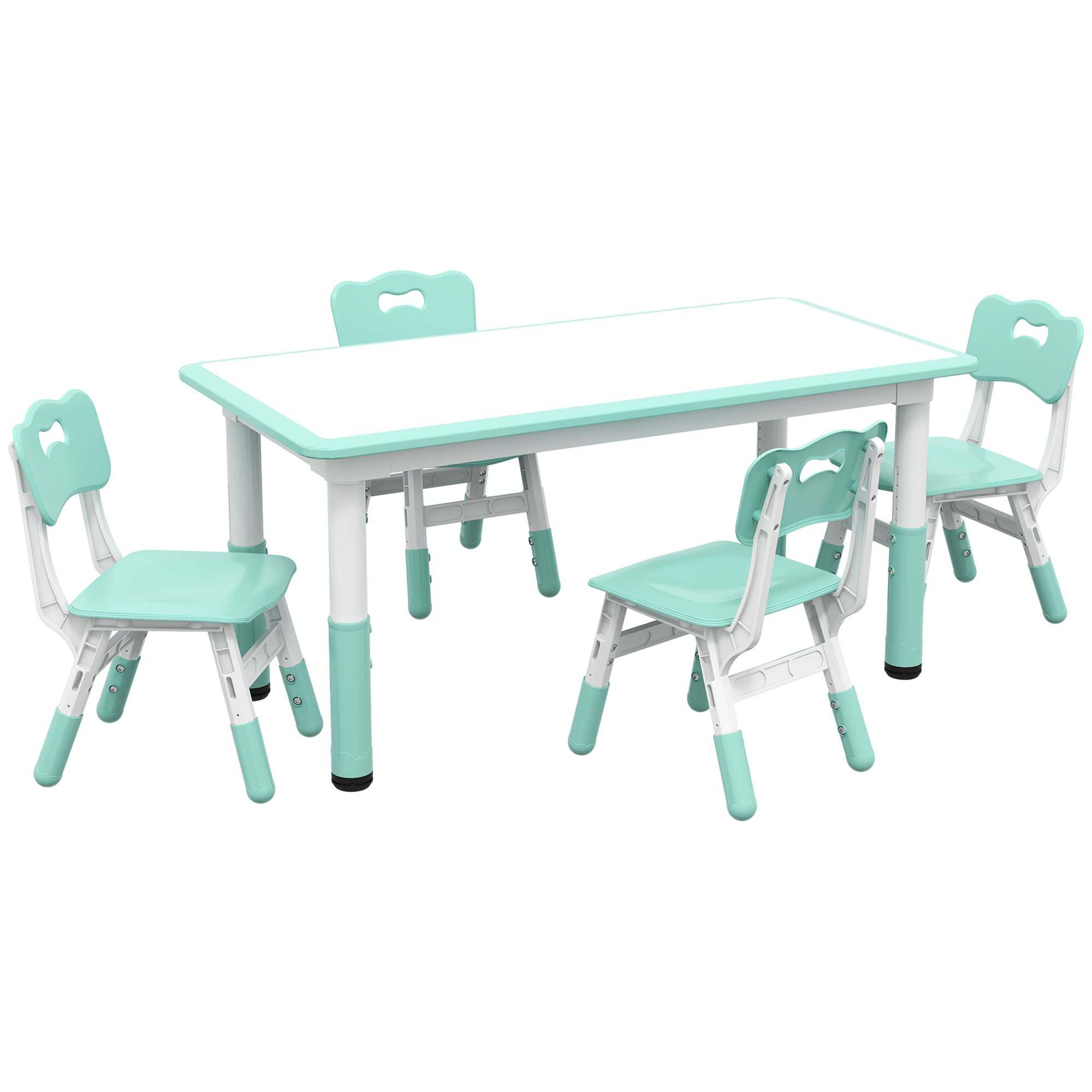 Qaba 5-Piece Adjustable Height Kids Table and Chair Set for Toddlers 1.5-5 Years - Perfect for Homeschooling, Snack Time & Playroom Activities - Green