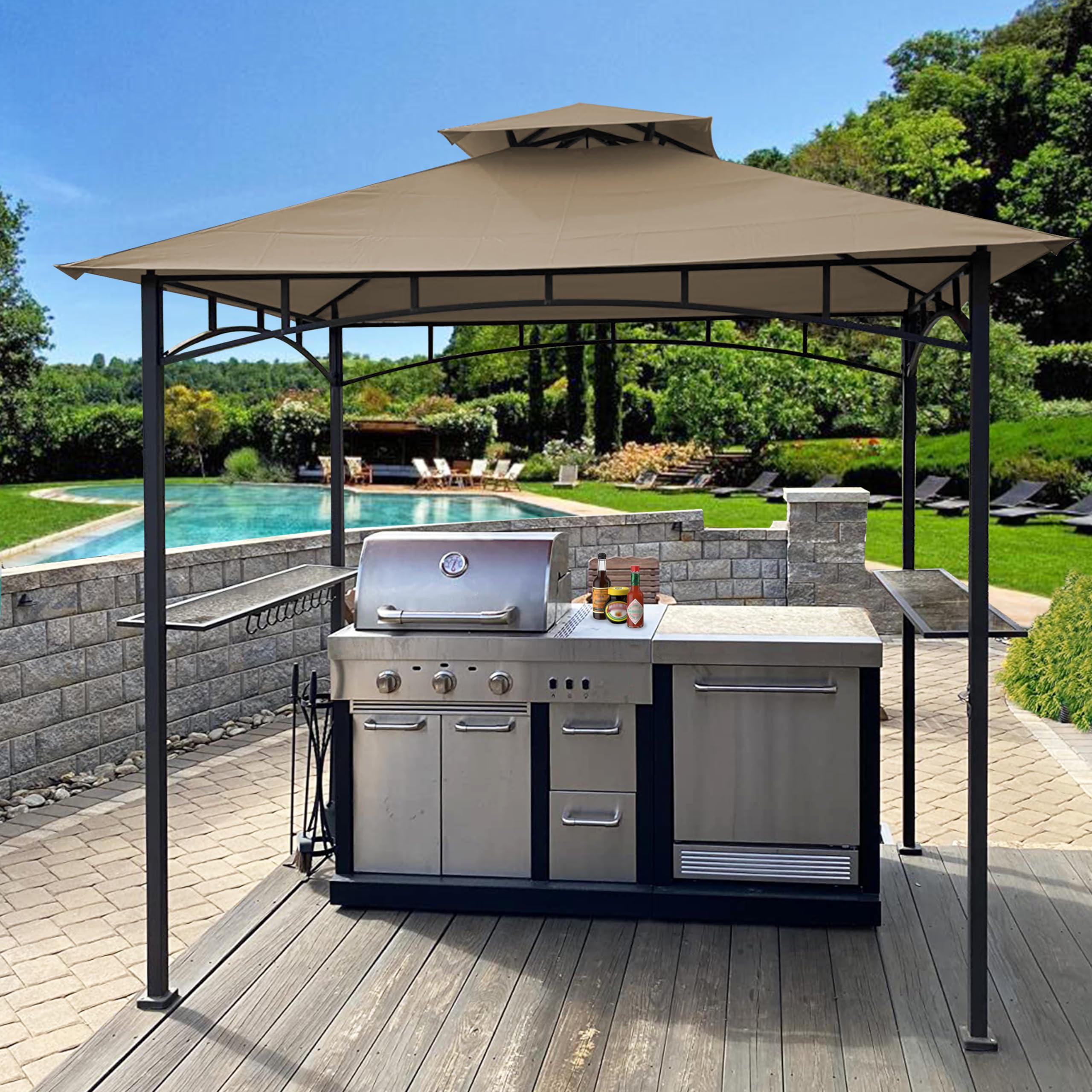 SCOCANOPY 8x5FT Replacement Canopy for Gazebo Model L-GG001PST-F - Khaki BBQ Grill Gazebo Roof Top Cover | Perfect for Outdoor Patio, Backyard, and Garden Parties