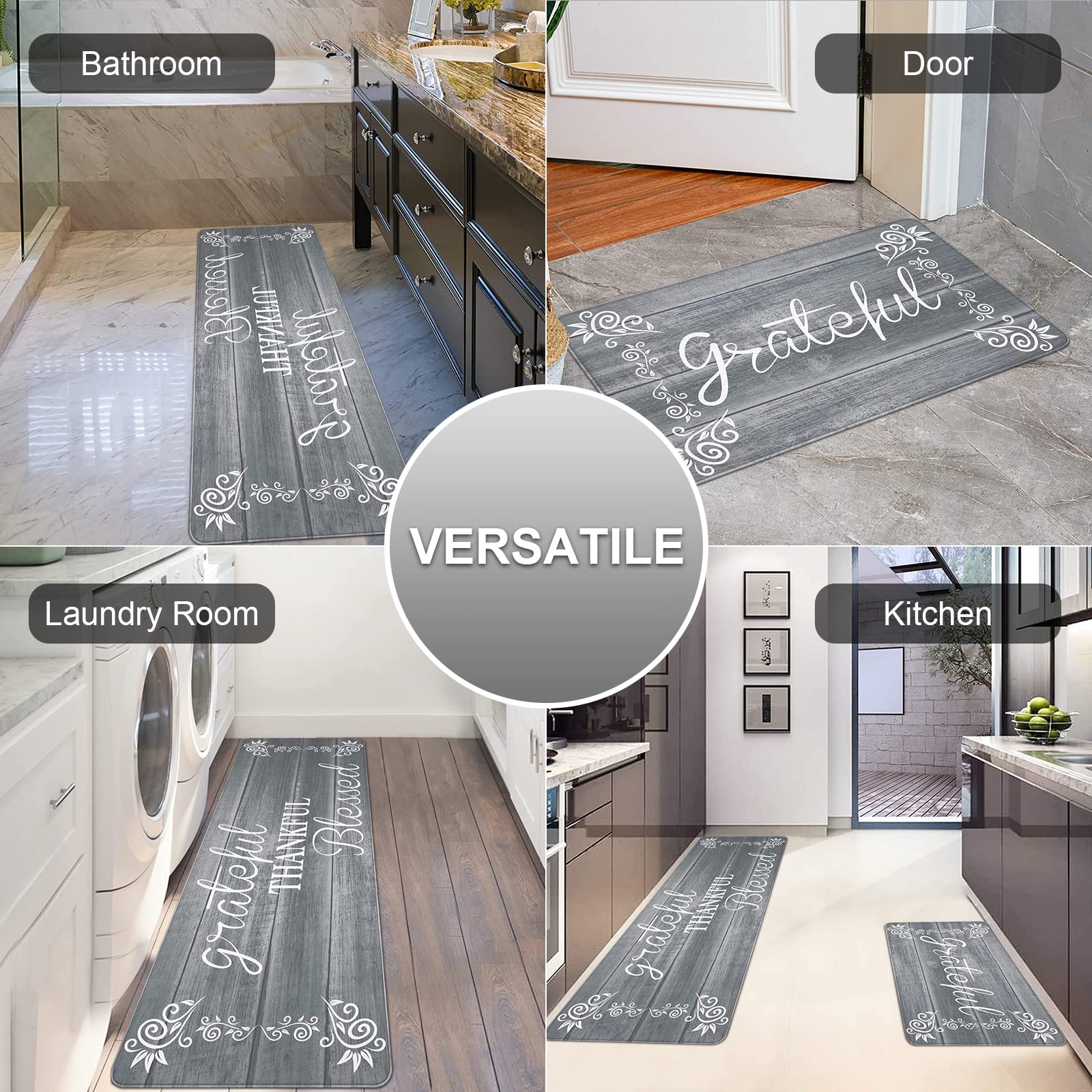 HEBE Anti-Fatigue Kitchen Mat Set of 2 - Non-Slip Cushioned Floor Mats for Standing, Waterproof & Comfortable - Perfect for Farmhouse Kitchen, Office, Laundry Room & Sink Area - Ideal for Cooking, Dishwashing & Long Standing Work