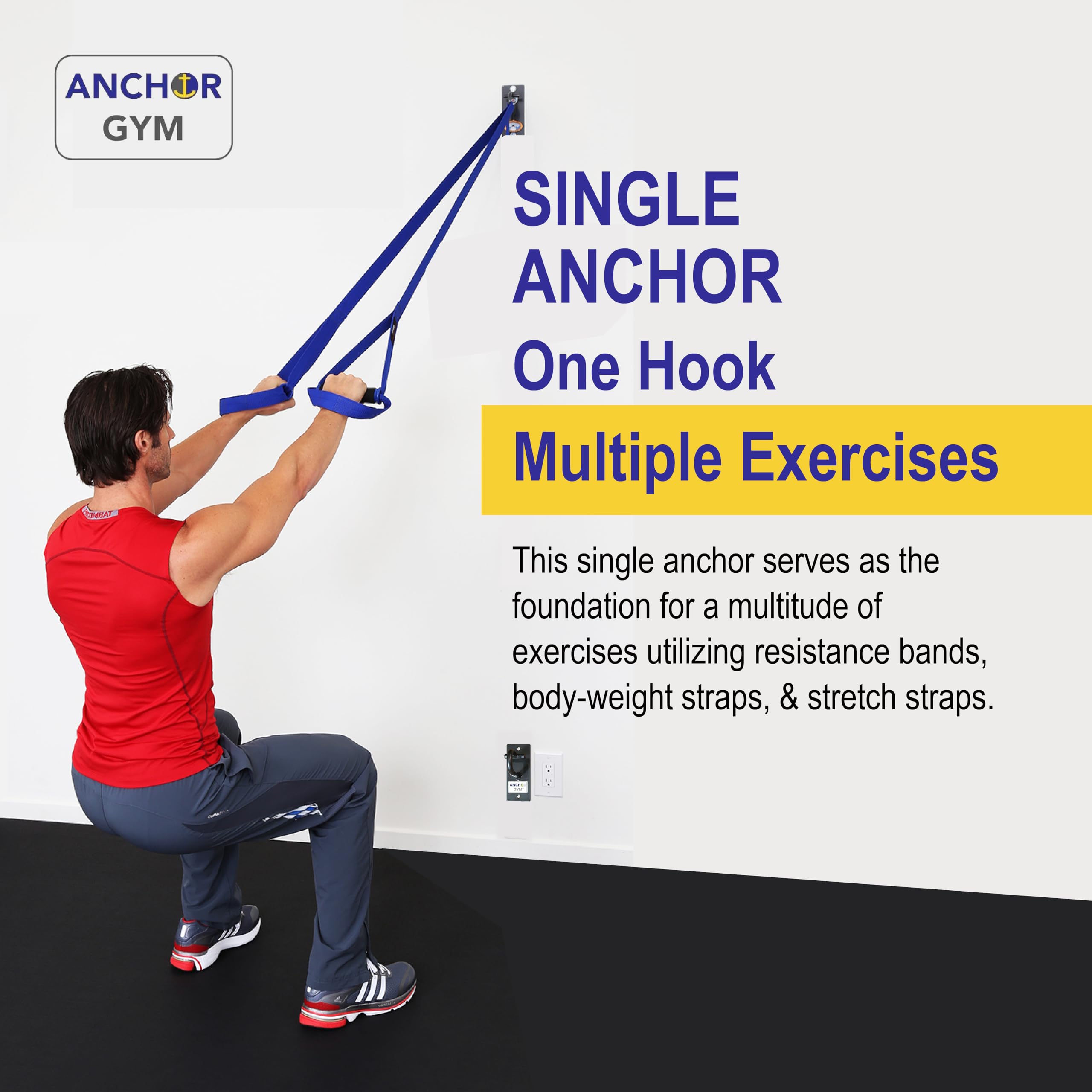 Anchor Gym H1 Wall Mount Workout Hook - Heavy Duty Strap Anchor for Ceiling & Wall Mounted Exercise Station - Perfect for Bodyweight Straps, Resistance Bands, Strength Training & Yoga - Includes Wood Screws - Ideal for Home Gym & Functional Fitness Workouts