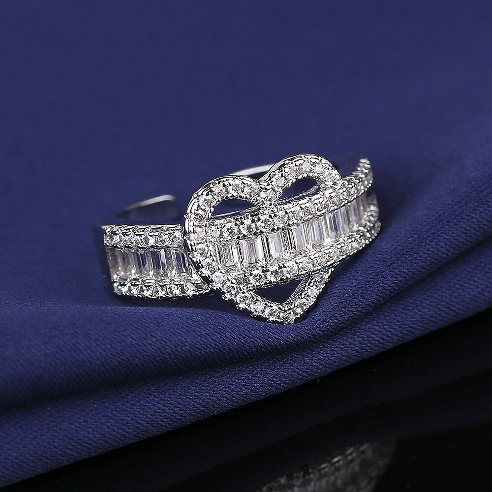 Wide Band Zircon Gold Heart Ring for Women | Elegant 925 Sterling Silver Jewelry Gift for Valentine's Day, Anniversary & Special Occasions | A8546