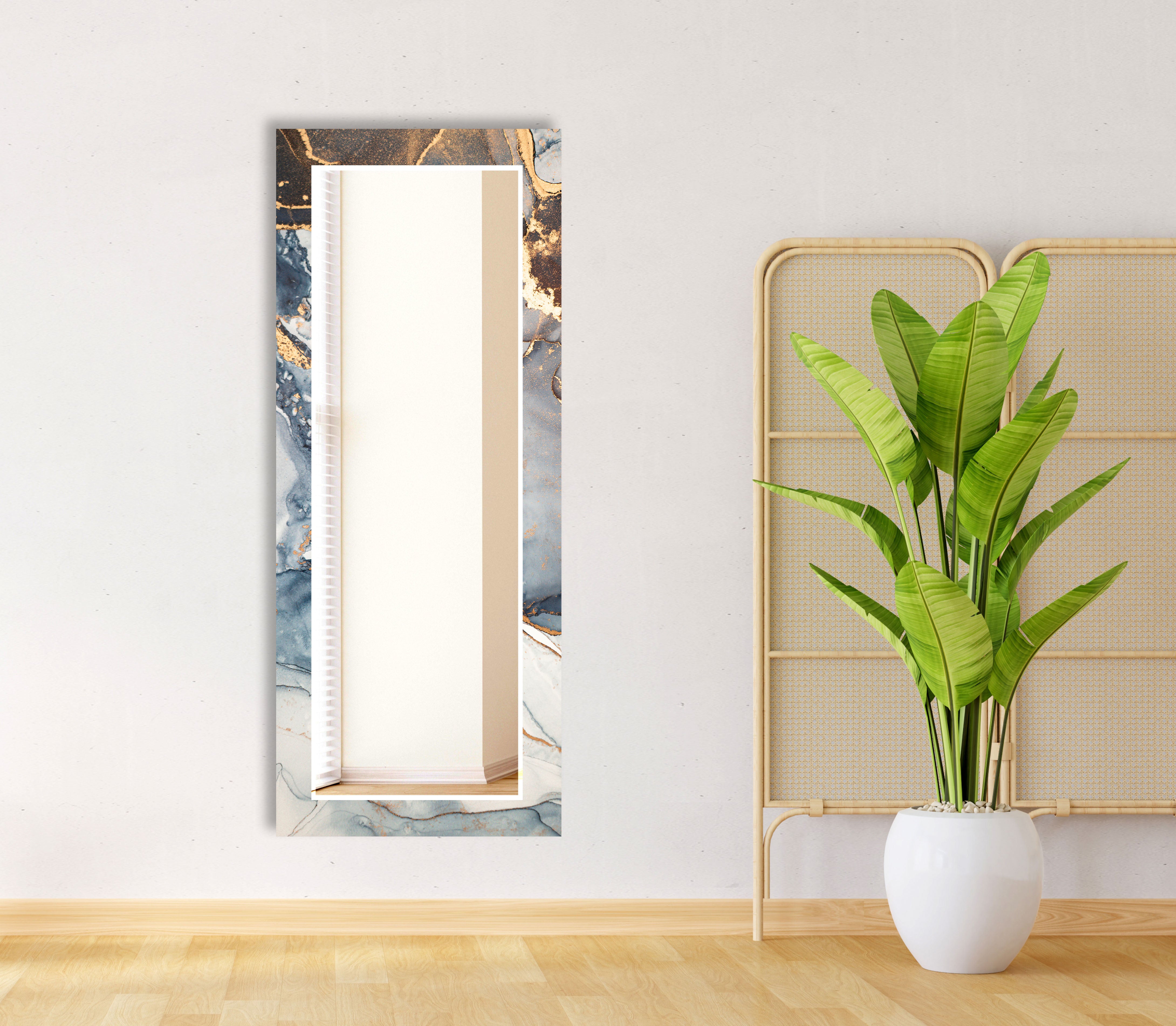 Luxury Blue & Gold Marble Glass Wall Mirror - Modern Statement Decor for Living Room, Bedroom, Entryway & Bathroom