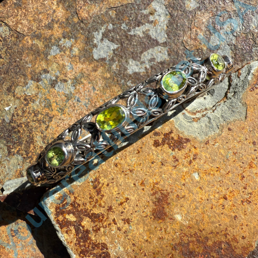Faceted Peridot Sterling Silver Cuff Bracelet for Women - Elegant Handmade Jewelry Gift for Birthday, Anniversary & Special Occasions