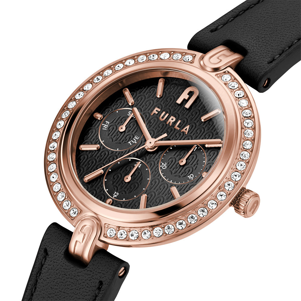Furla WW00030002L3 Logo Black Leather Women's Watch - Stylish Accessory for Office, Party & Everyday Wear