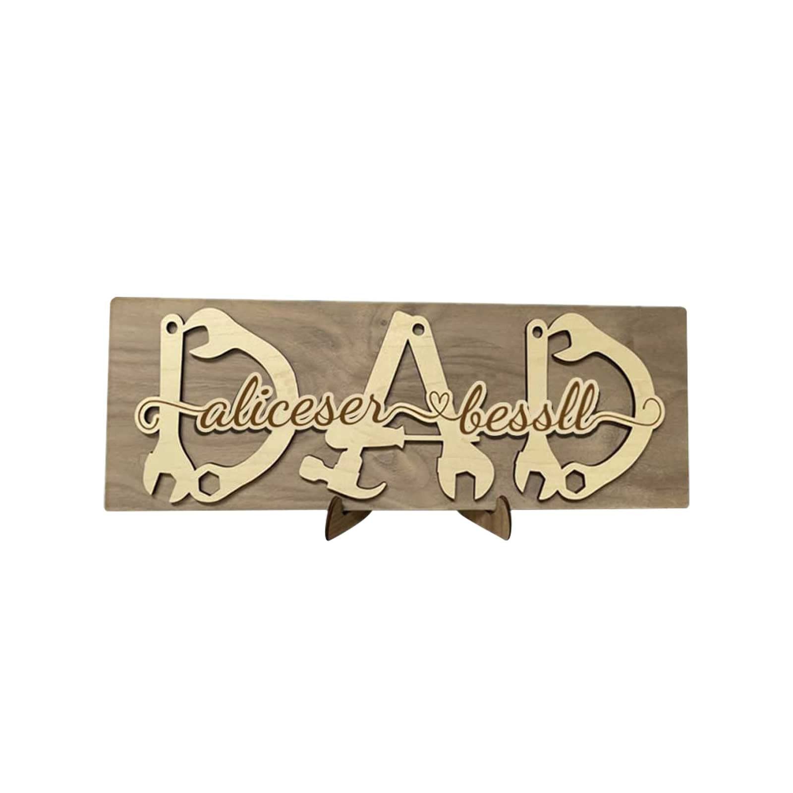 Personalized Dad Name Plaque - Custom Wooden Sign with Kid Names for Father's Day Gifts, Teen Room & Living Room Wall Decor - Perfect for Tool Lovers & Home Office Display