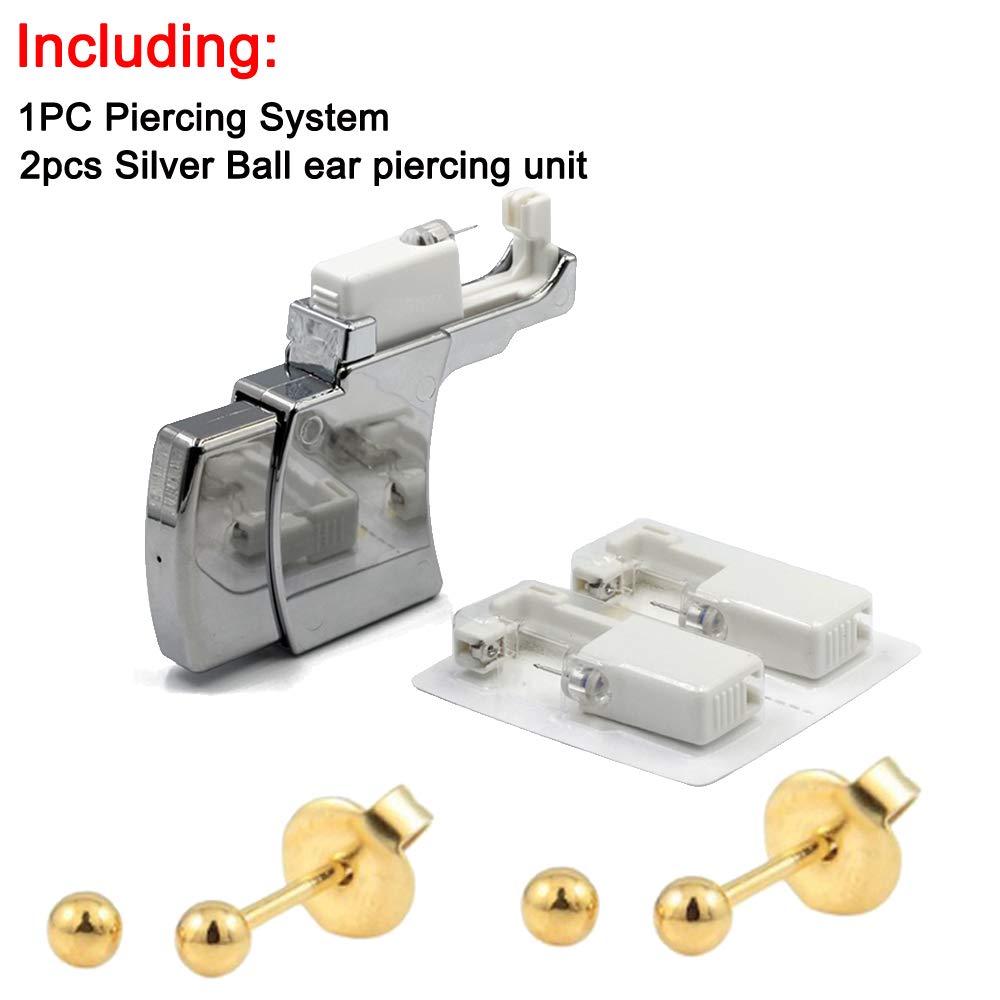 2Pcs Professional Ear Piercing Gun Kit with 1PC Disposable Piercing System & Safety Studs - Safe Ear Piercer Tool for Home, Salon, and Tattoo Parlor Use