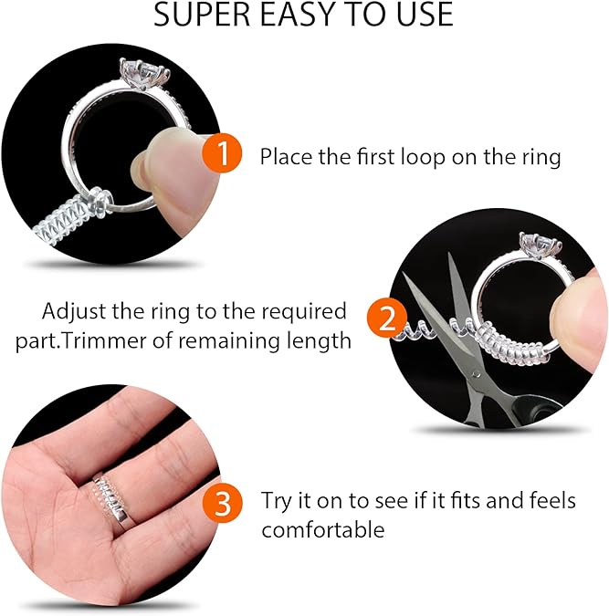Ring Size Adjuster for Loose Rings - 6 Pack with Multiple Sizes (Small, Medium, Large) - Perfect for Resizing Wedding Bands, Engagement Rings & Costume Jewelry at Home
