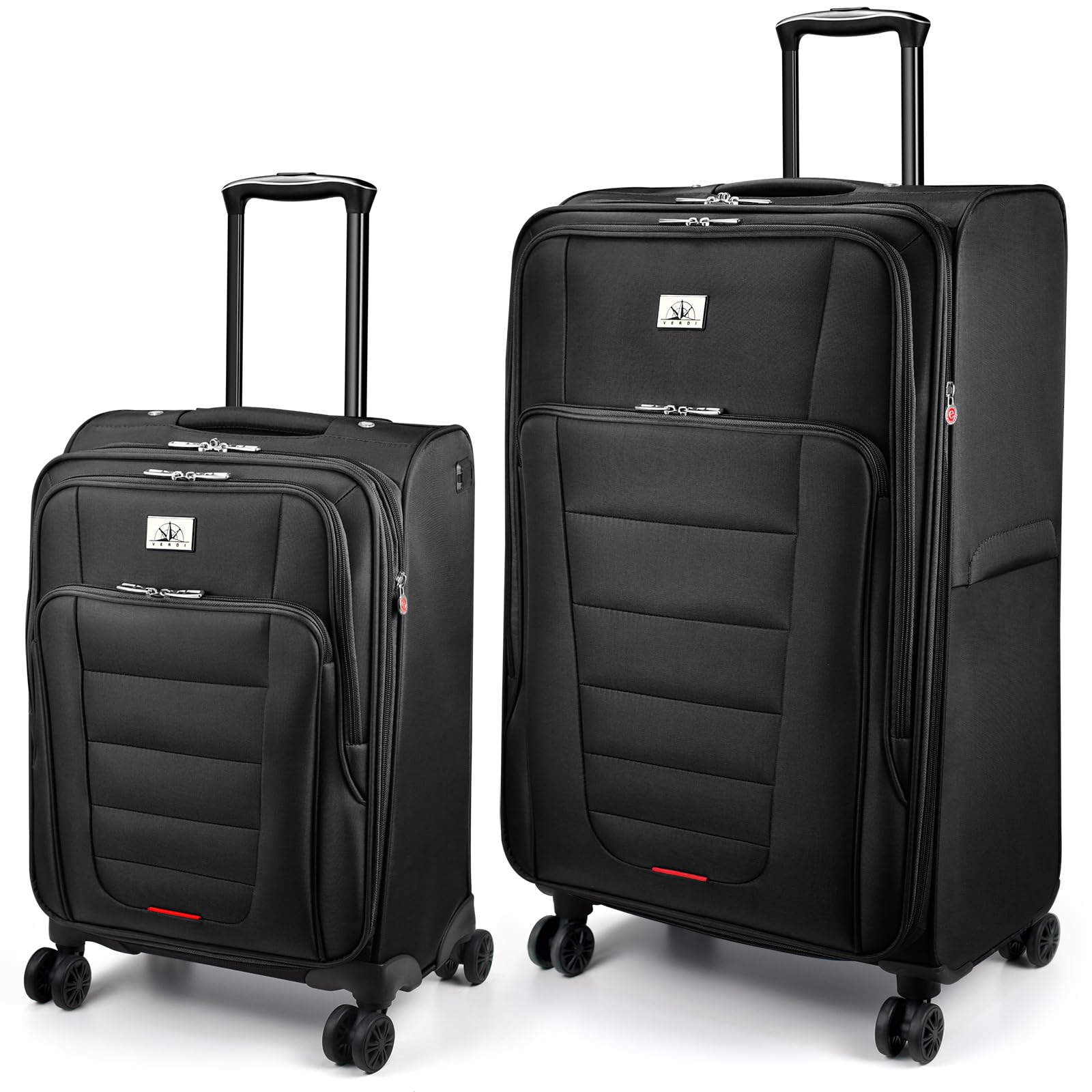 Verdi 2-Piece Expandable Softside Luggage Set with Spinner Wheels & USB Port - Carry On Suitcase (20/28 Inch, Black) for Travel, Business Trips & Weekend Getaways