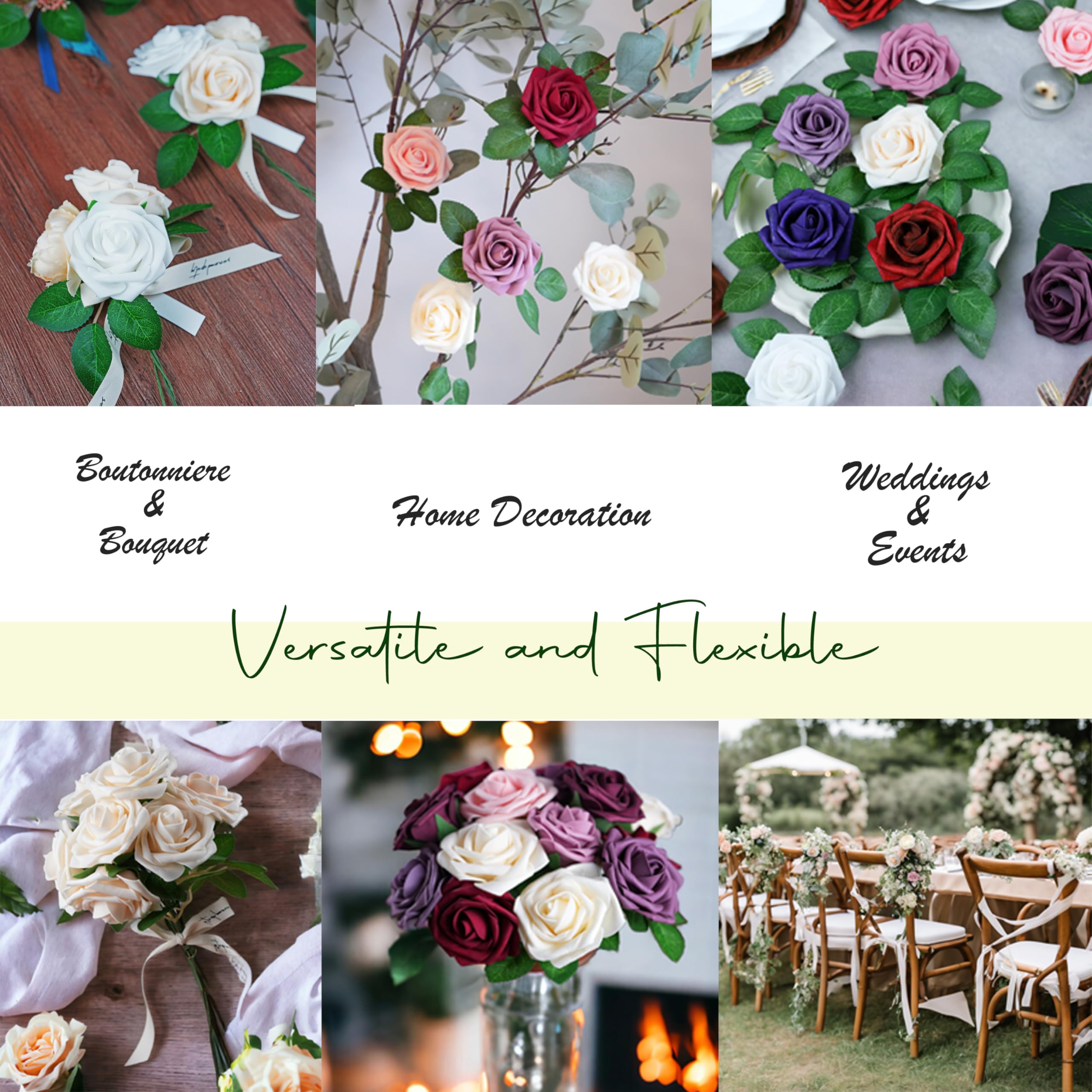 25pcs Realistic Ivory Foam Artificial Rose Flowers with Stems - DIY Wedding Bouquets, Bridal Party Decorations, Table Centerpieces, Home & Event Decor