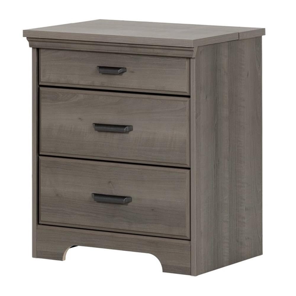 Pemberly Row Small Nightstand Table with 3 Drawers - Rustic Wood Bedside Table in Dark Grey for Bedroom | Perfect for Storing Books, Lamps & Bedroom Essentials