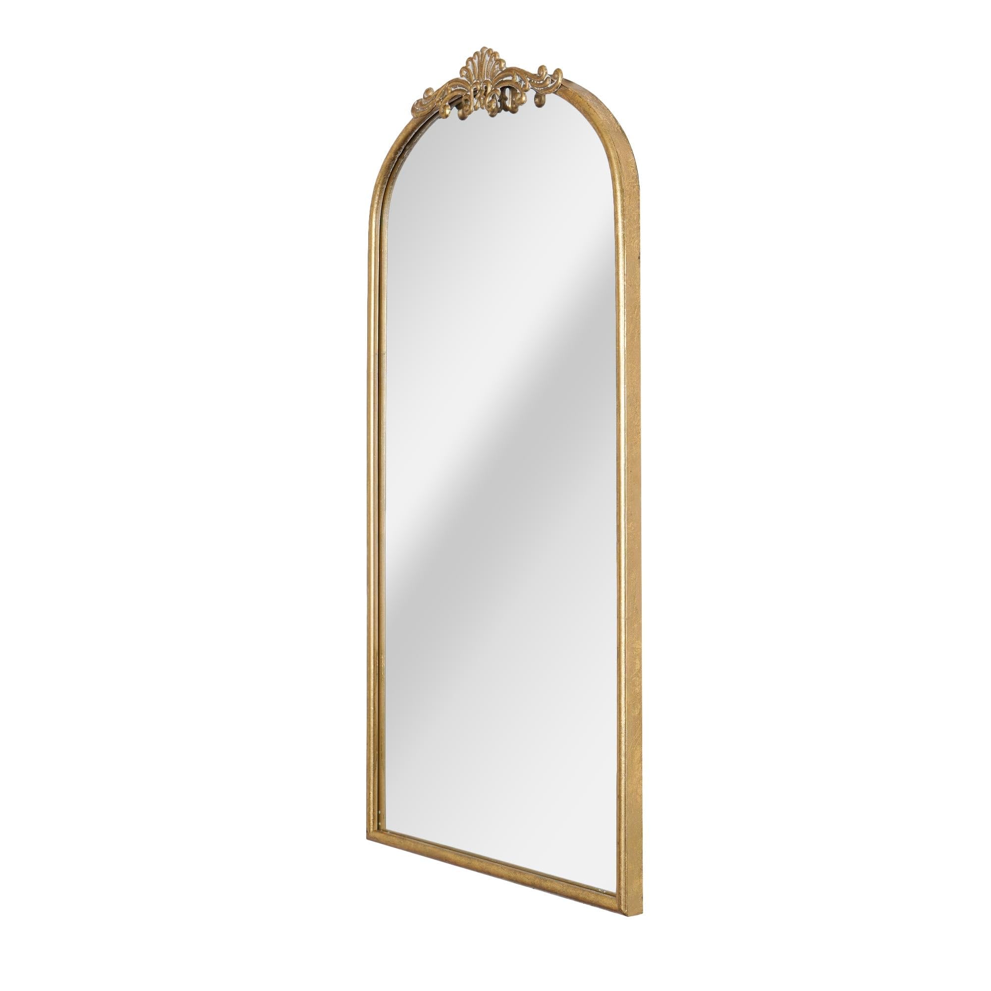 Antique Gold Ornate Metal Framed Arched Vintage Mirror - 21