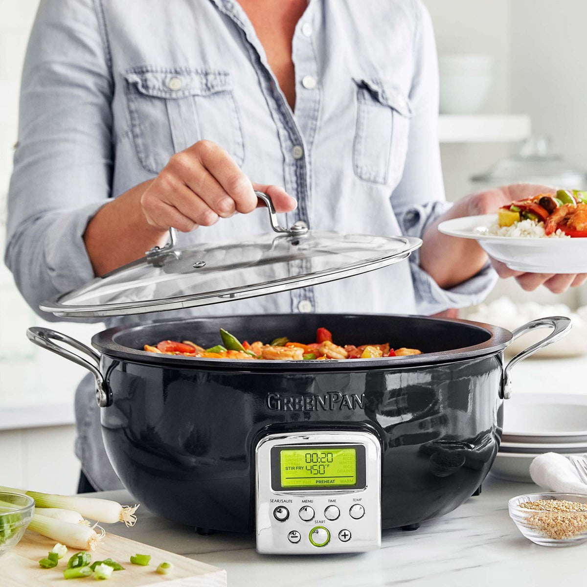 Multifunction Deep Electric Skillet - 12-Inch Nonstick Frying Pan with Adjustable Temperature Control | Perfect for Stir Fry, Sautéing, and Slow Cooking | Black