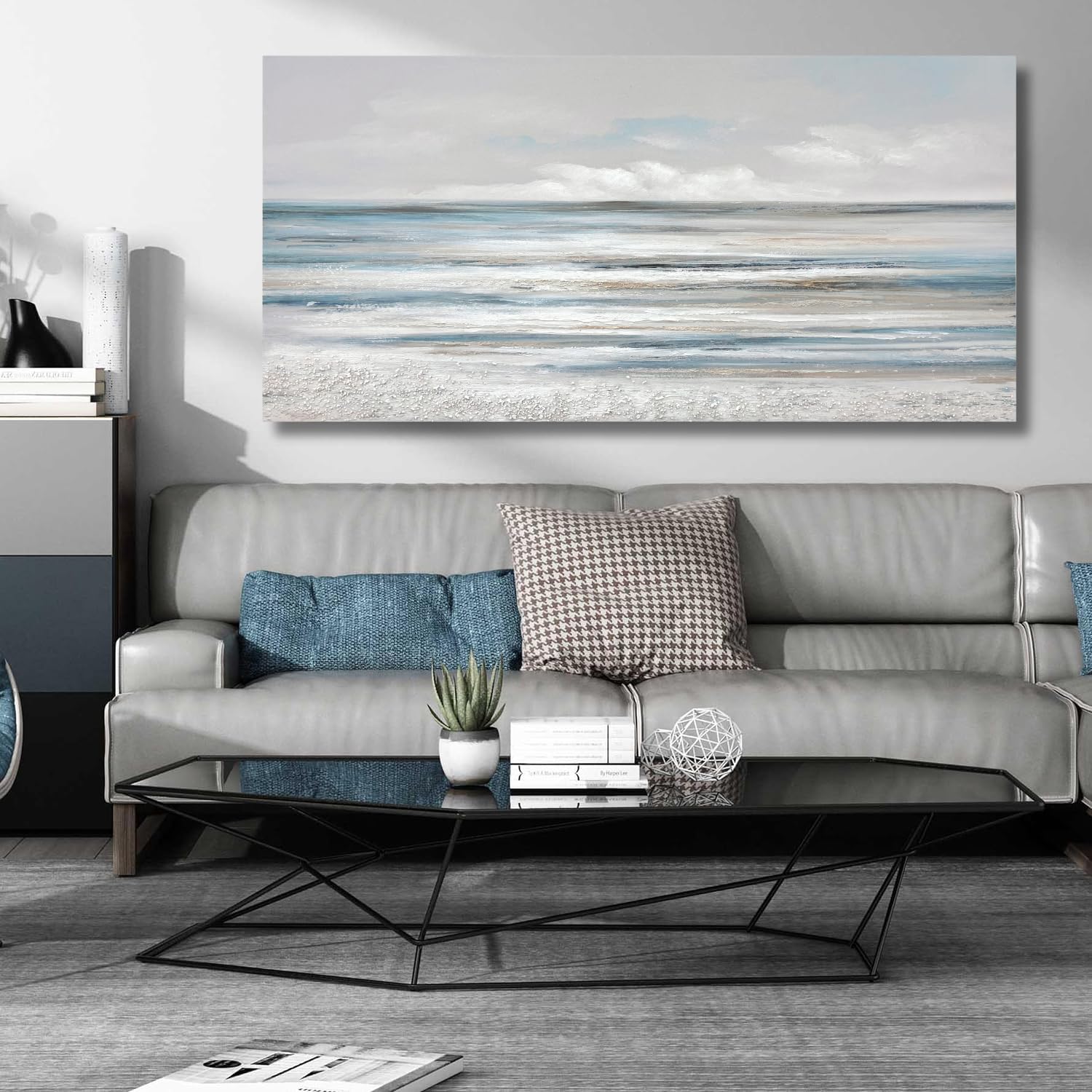 Abstract Coastal Wall Art - Modern Blue and White Textured Sea Canvas Painting 30x60 Inches, Beach Themed Home Decor for Living Room, Bedroom, Kitchen & Office | Perfect for Coastal, Nautical or Boho Interior Design Styles