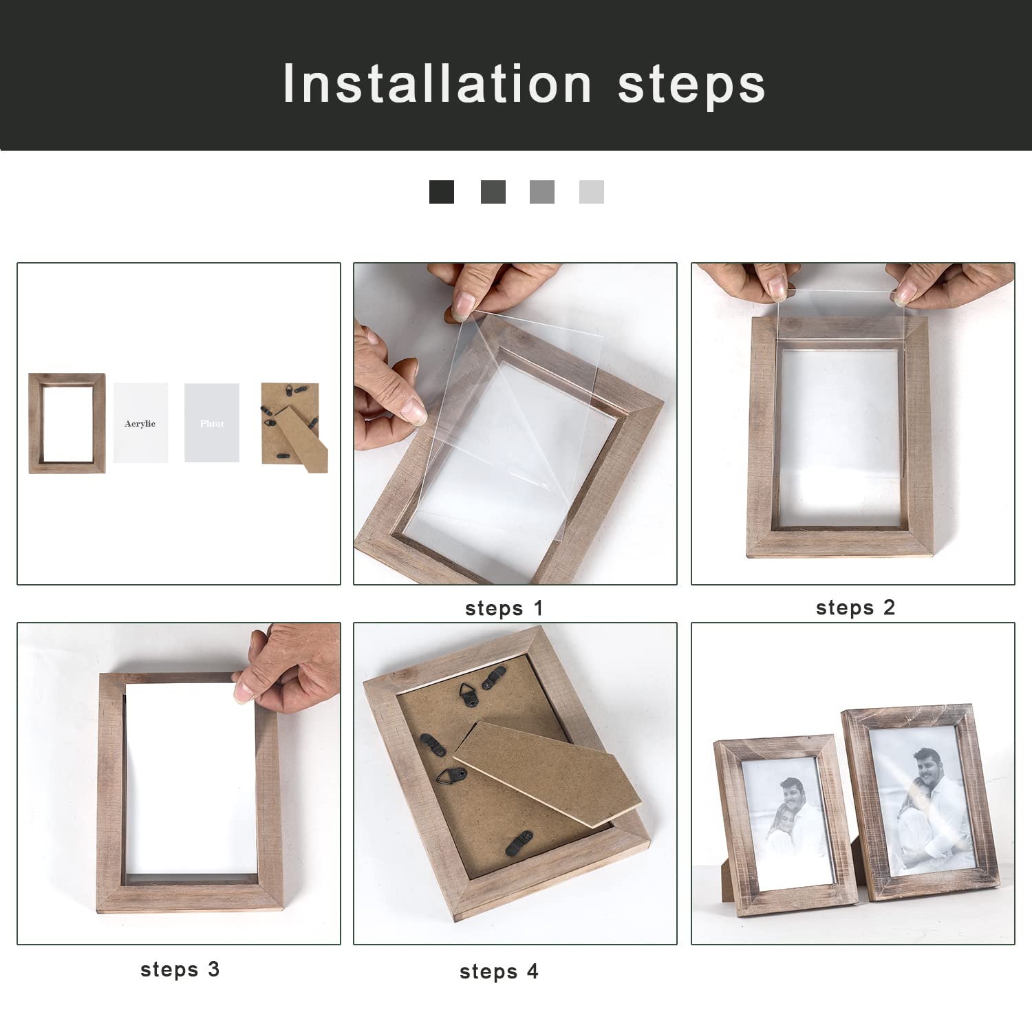 Adeco 6-Pack 5x7 Inch Handcrafted Distressed Wooden Picture Frames - Rustic Farmhouse Wall Decor for Photos, Wall Hanging & Tabletop Display - Set of 6 Natural Wood Frames for Home, Office & Wedding Decor